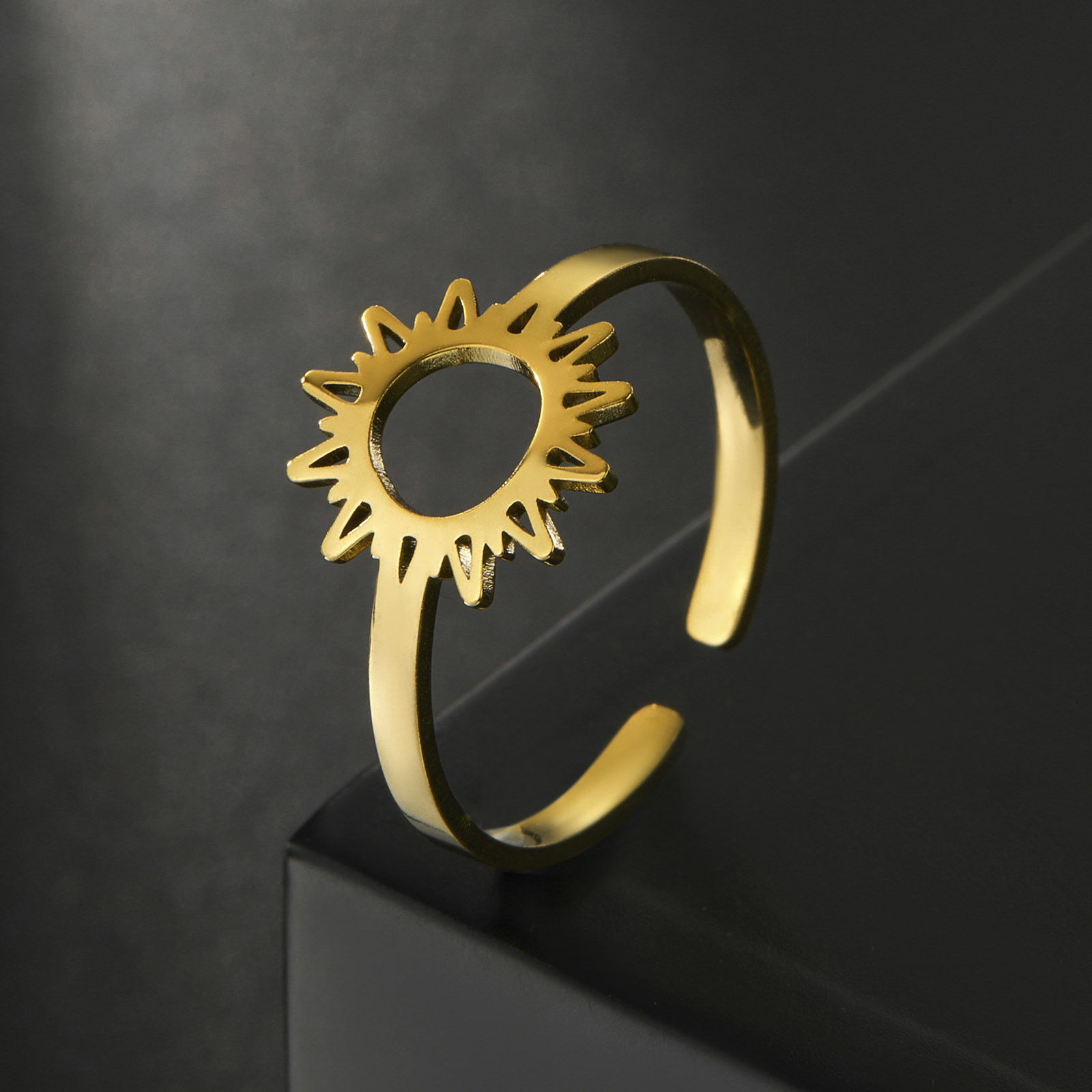 Picture of Titanium Steel Galaxy Open Adjustable Rings Multicolor Sun Hollow 17.3mm(US Size 7)