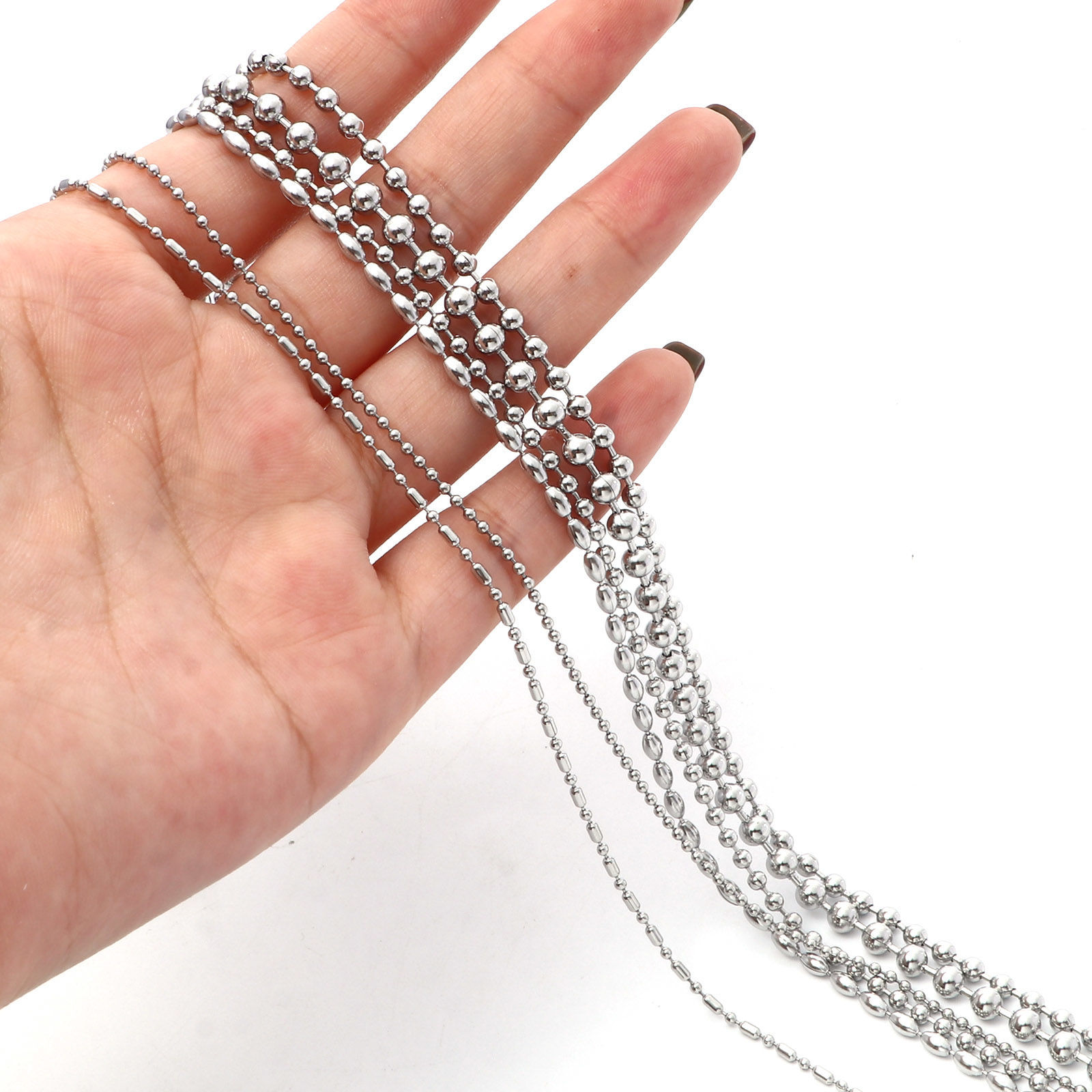 Imagen de 304 Acero Inoxidable Cadenas Bola Collares Tono de Plata 60cm longitud, 1 Unidad