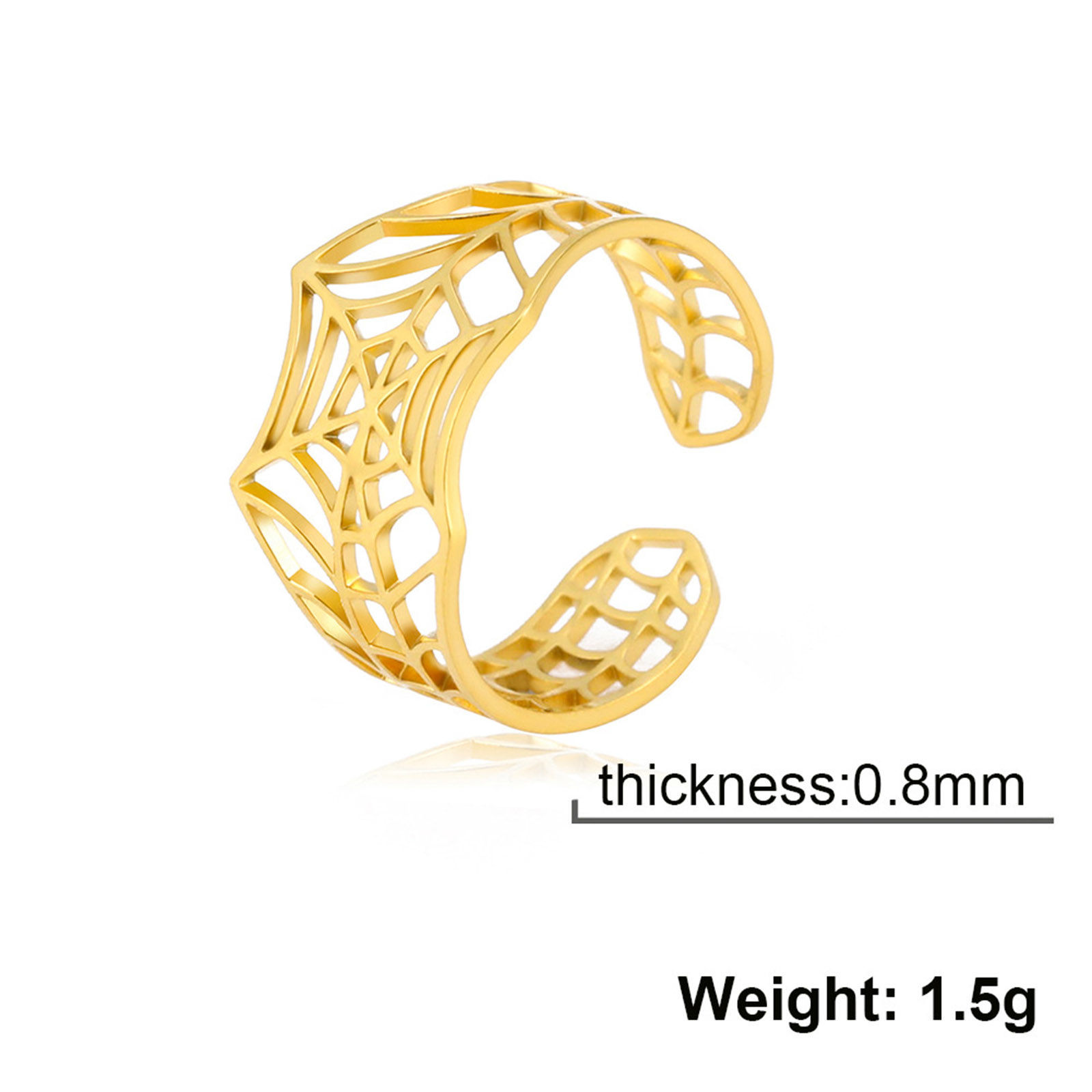Picture of 304 Stainless Steel Halloween Open Adjustable Rings Multicolor C Shape Halloween Cobweb Hollow 17.3mm(US Size 7)