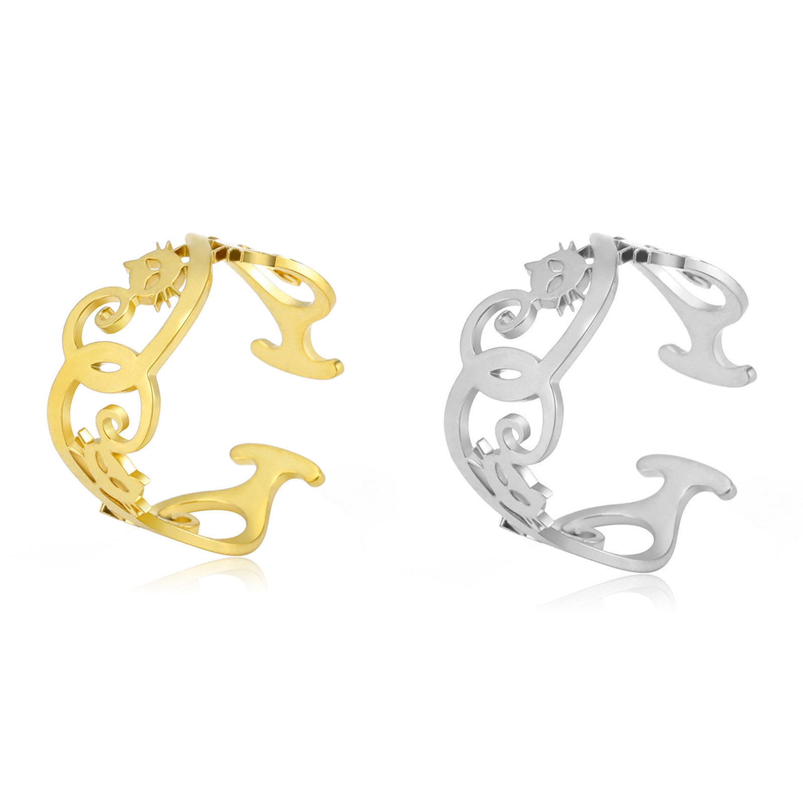 Immagine di 304 Acciaio Inossidabile Beniamino Contorno Aperto Regolabile Anello Multicolore forma di C Gatto Filigrana 17.3mm (taglia di US: 7), 1 Pz