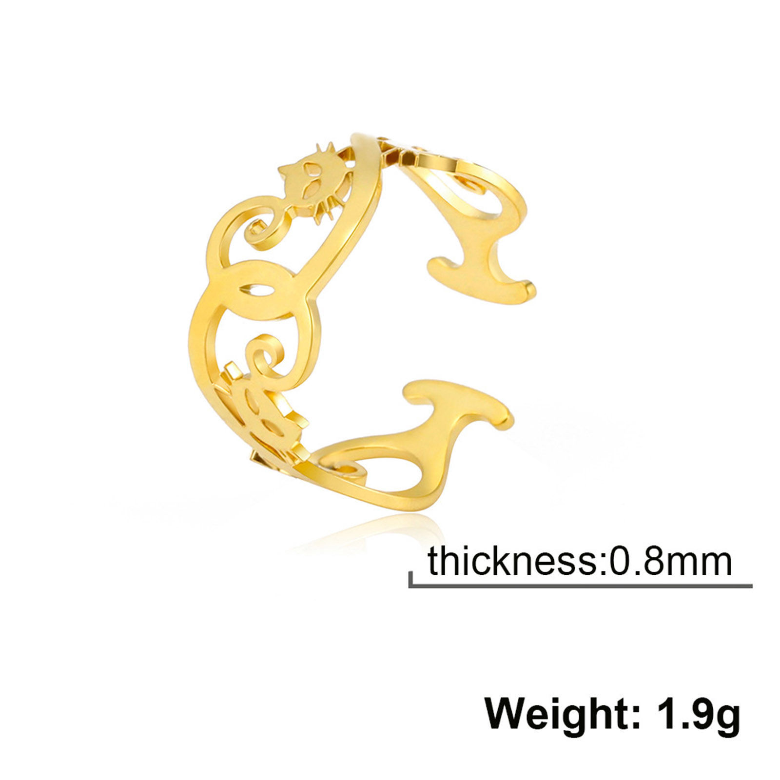 Immagine di 304 Acciaio Inossidabile Beniamino Contorno Aperto Regolabile Anello Multicolore forma di C Gatto Filigrana 17.3mm (taglia di US: 7), 1 Pz