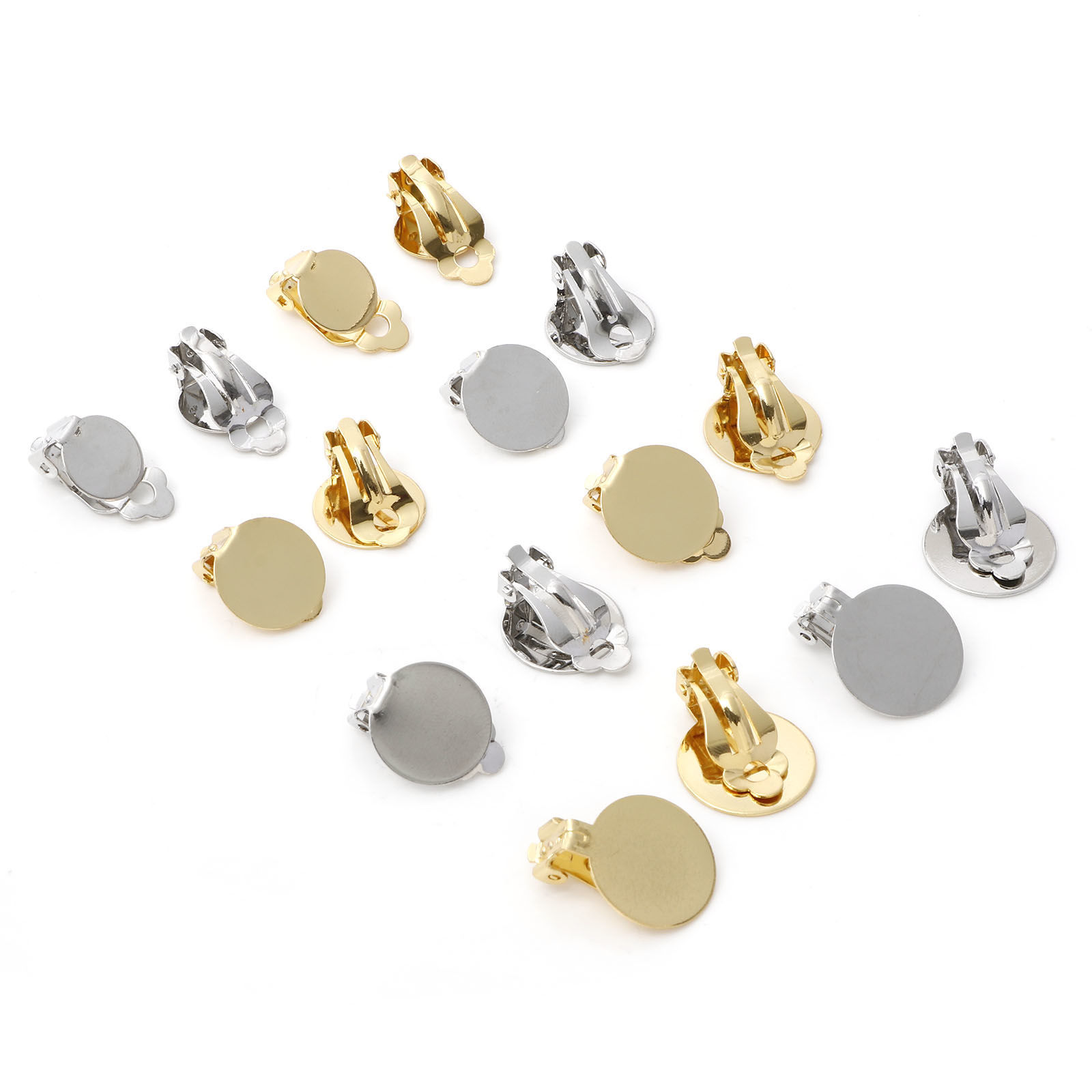 Image de Boucles d'Oreilles Clips Non Perçantes en Laiton Plaqué Or Véritable Rond Coller sur 19mm x 15mm, 2 Pcs