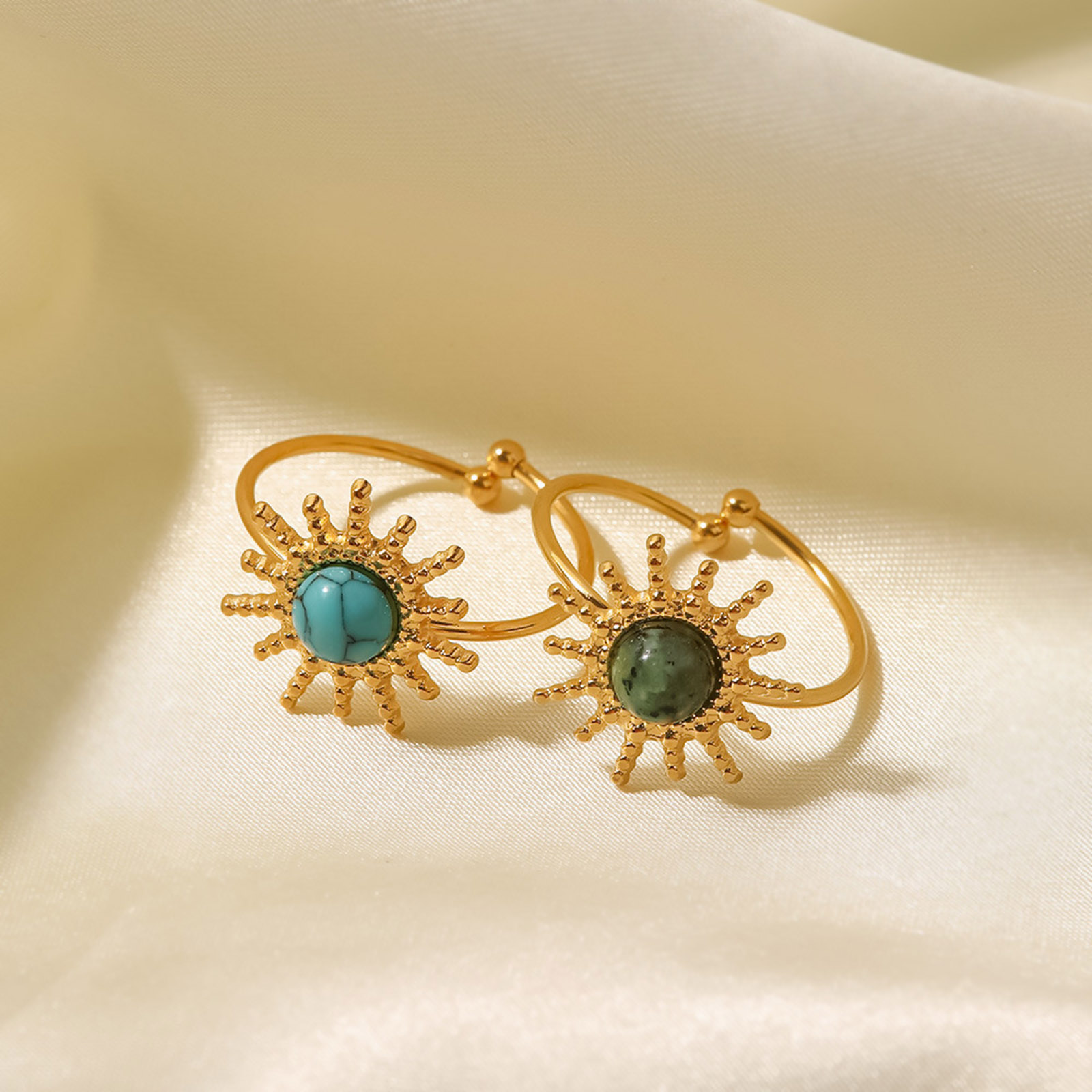 Picture of Eco-friendly Natural Pastoral Boho Chic Bohemia 18K Real Gold Plated 304 Stainless Steel & Stone Open Adjustable Sun Rings For Women