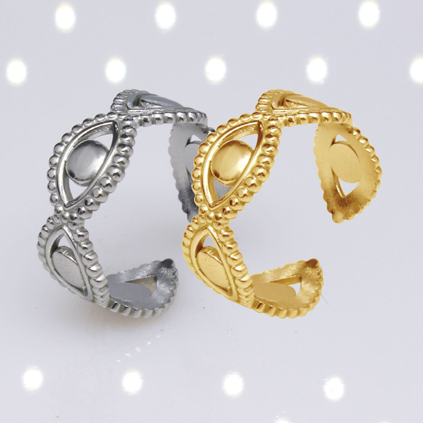 Bild von Titan Edelstahl Religiös Offen Ring Bunt C-Form Böser Blick Evil Eye Hohl 1 Stück
