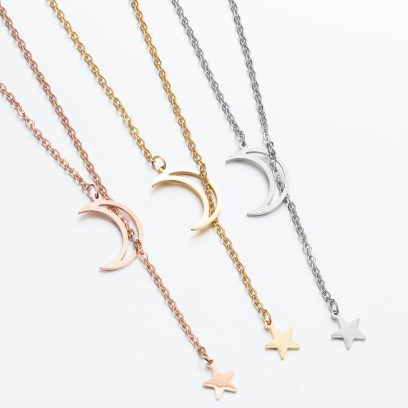 Picture of Titanium Steel Galaxy Link Cable Chain Y Shaped Lariat Necklace Multicolor Star Moon Hollow 45cm(17 6/8") long