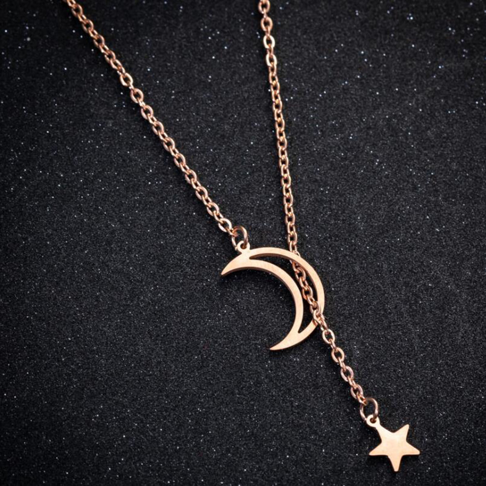 Picture of Titanium Steel Galaxy Link Cable Chain Y Shaped Lariat Necklace Multicolor Star Moon Hollow 45cm(17 6/8") long