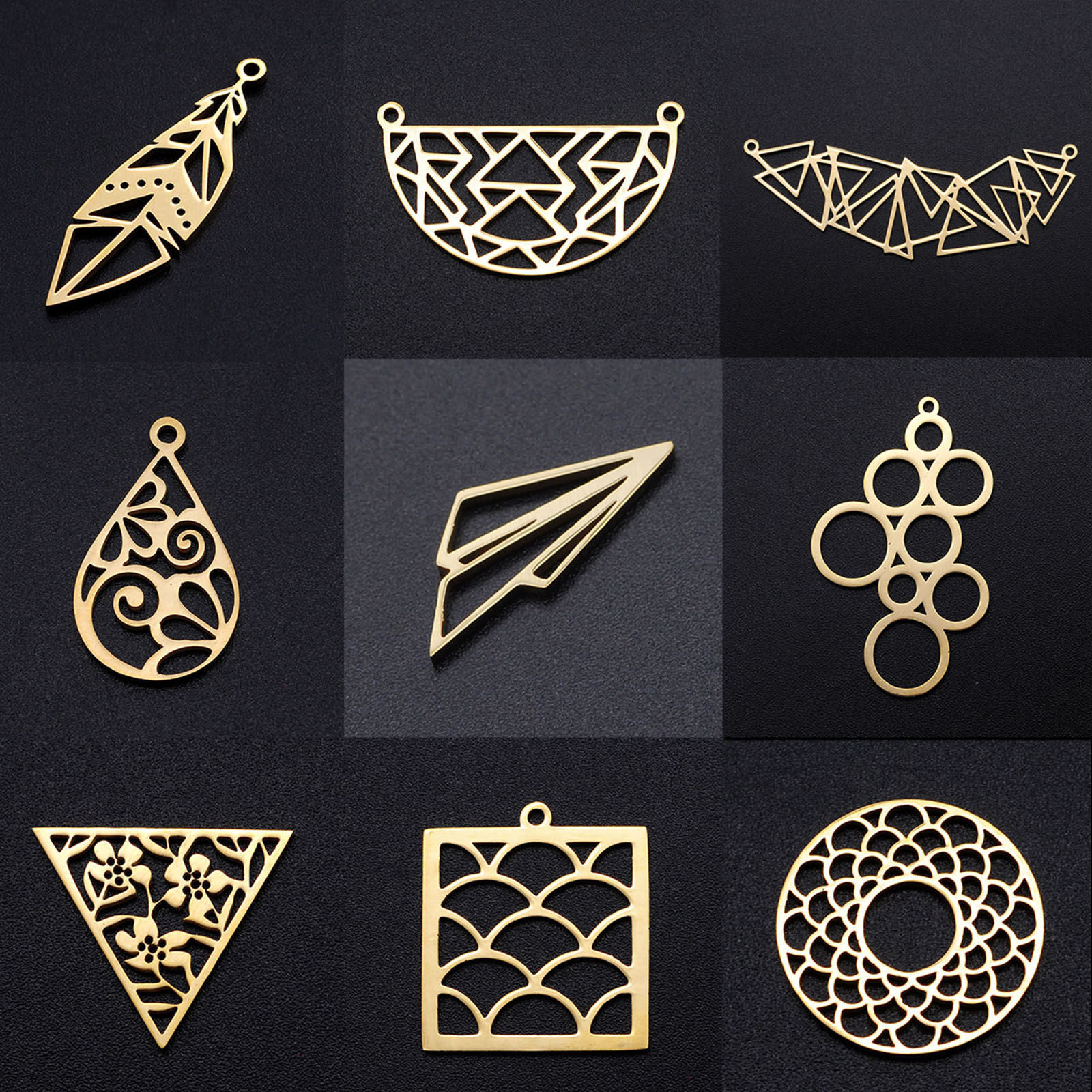 Picture of 304 Stainless Steel Filigree Stamping Charms Multicolor Hollow 2 PCs