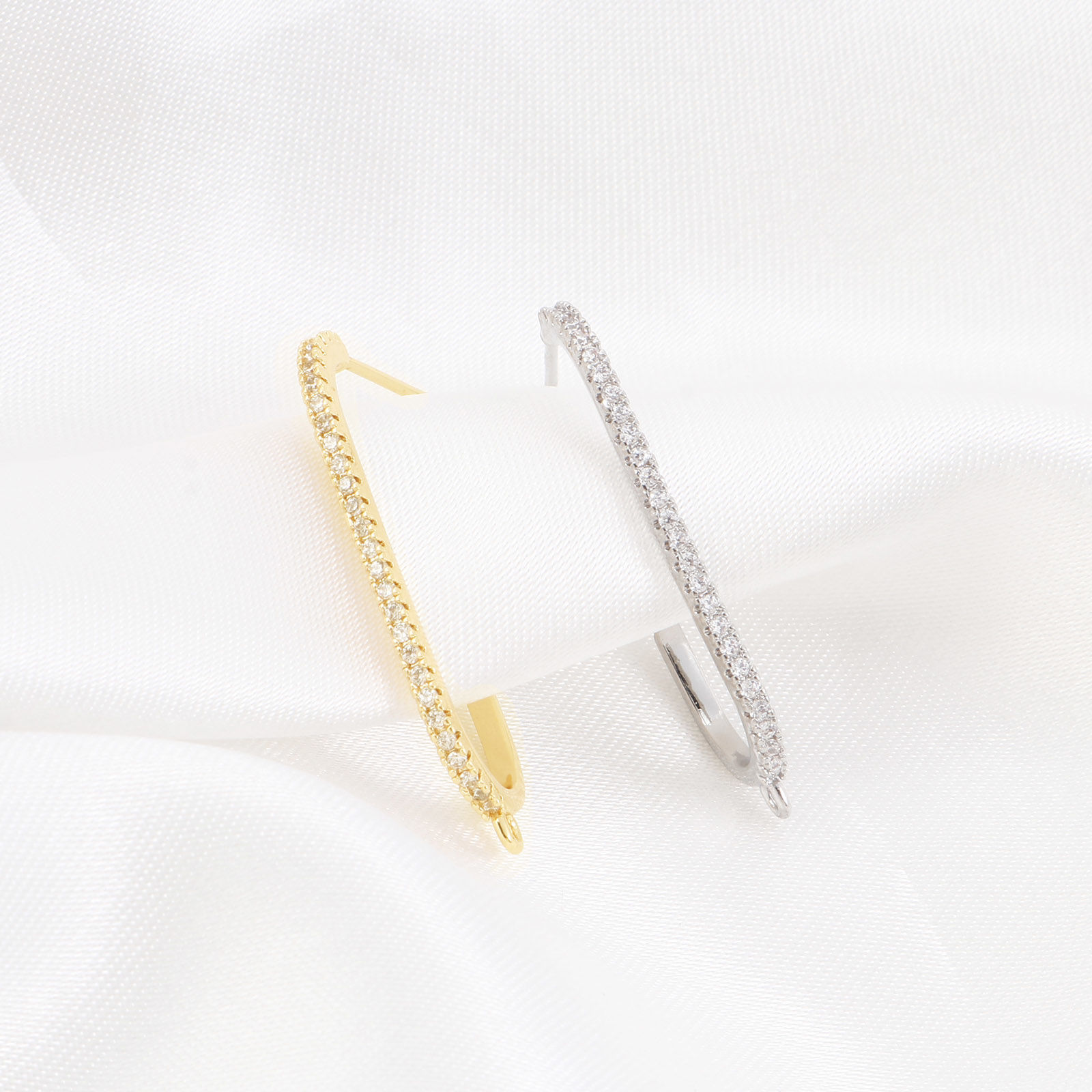 Picture of Brass Ear Post Stud Earrings Multicolor U-shaped With Loop Multicolour Cubic Zirconia 30mm x 12mm