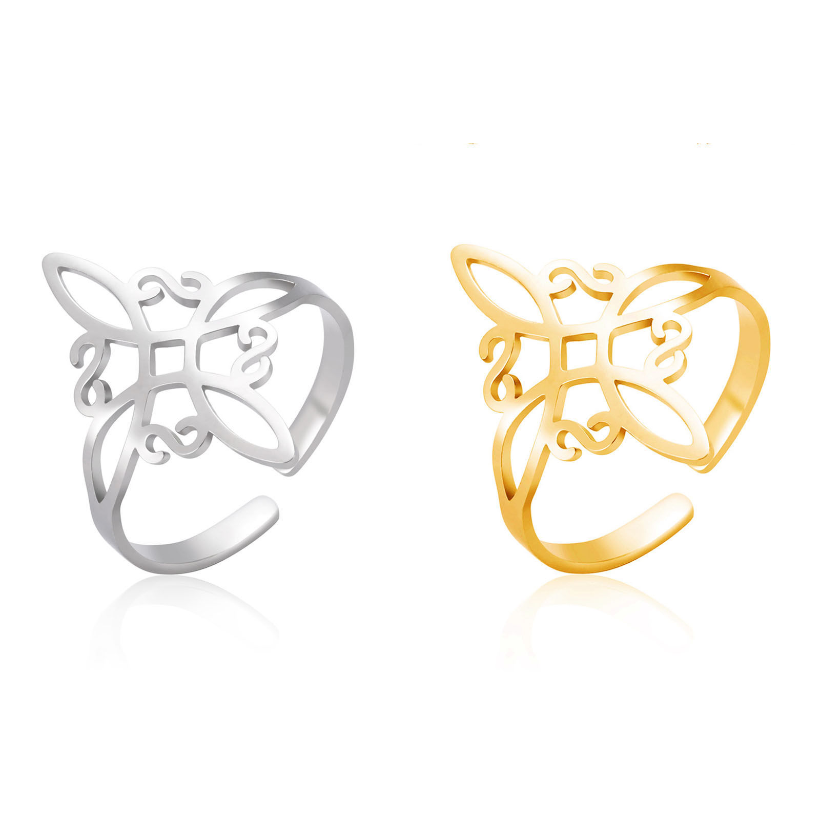 Picture of 304 Stainless Steel Open Adjustable Rings Multicolor Celtic Knot Hollow 17.3mm(US Size 7)