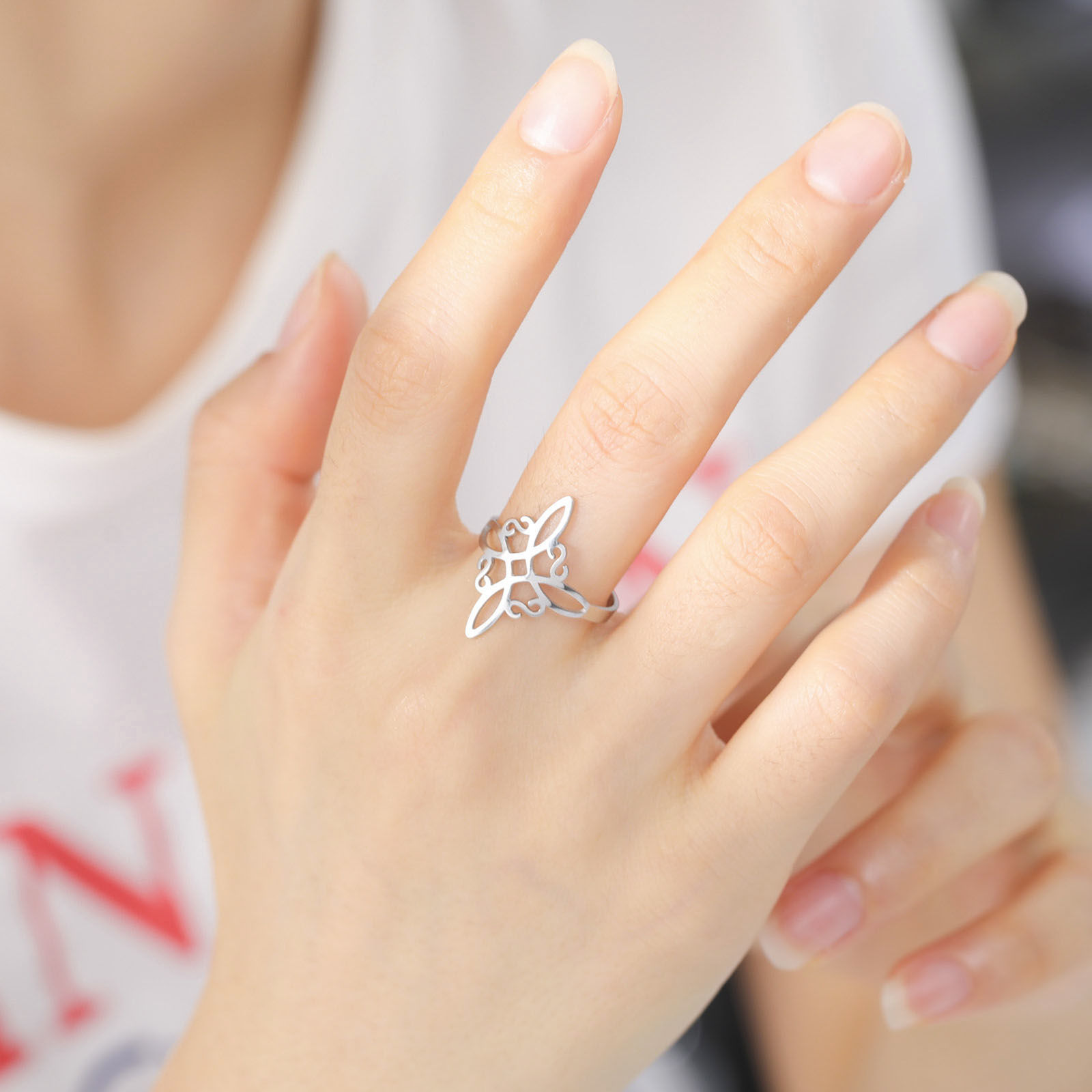 Picture of 304 Stainless Steel Open Adjustable Rings Multicolor Celtic Knot Hollow 17.3mm(US Size 7)