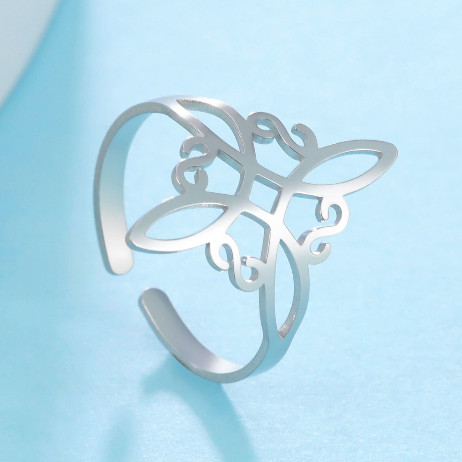 Picture of 304 Stainless Steel Open Adjustable Rings Multicolor Celtic Knot Hollow 17.3mm(US Size 7)