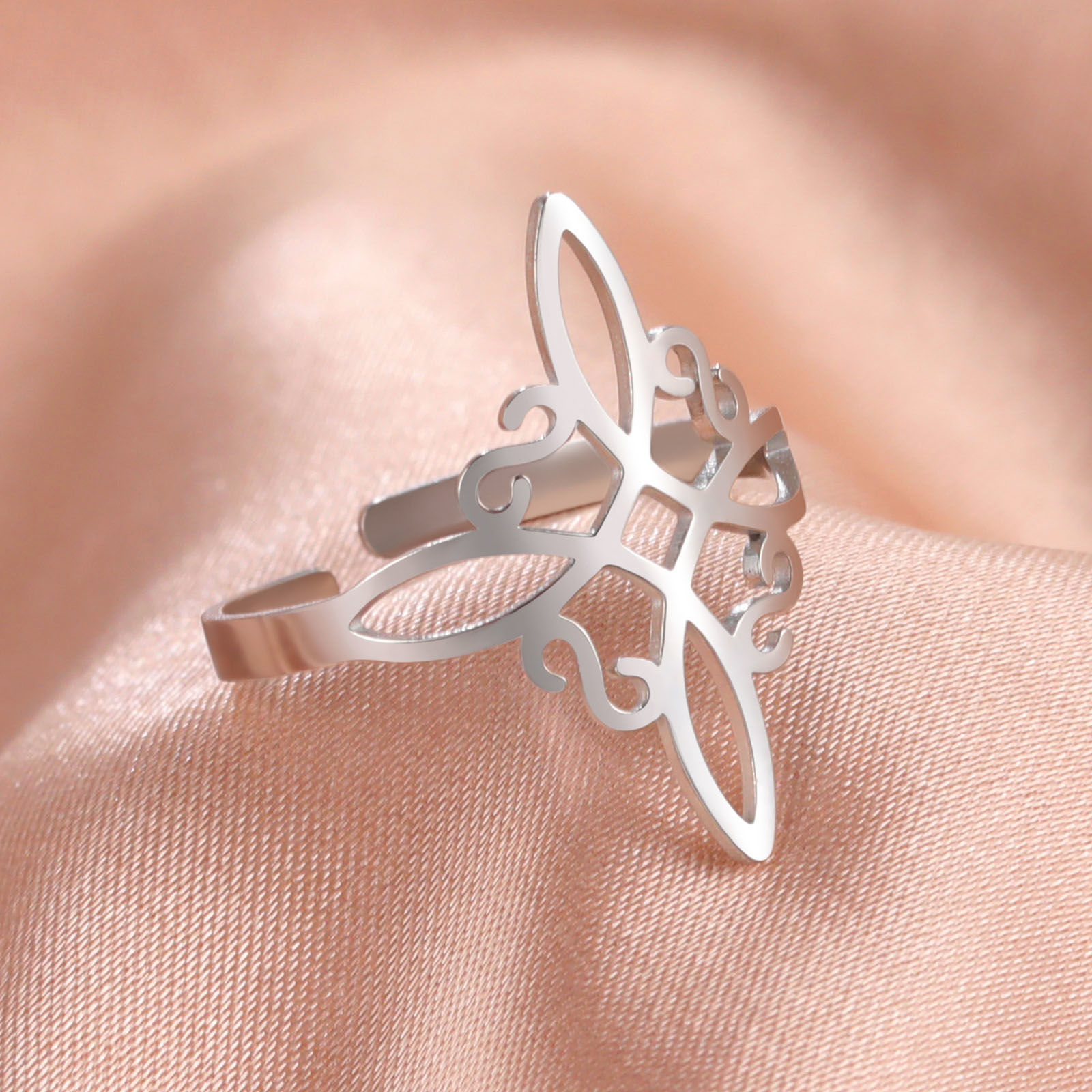 Picture of 304 Stainless Steel Open Adjustable Rings Multicolor Celtic Knot Hollow 17.3mm(US Size 7)