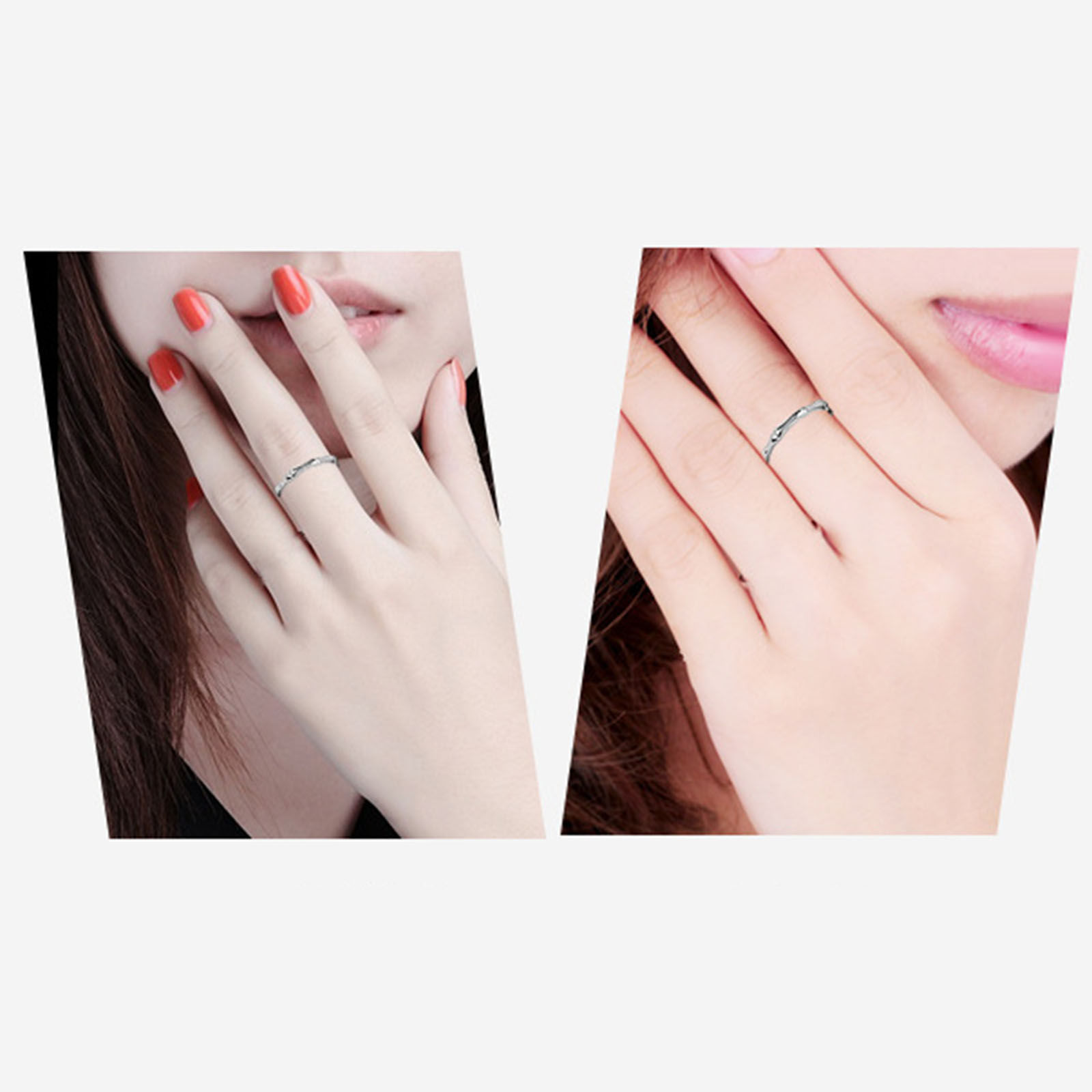 304ステンレス鋼 調整不能 リング 指輪 シルバートーン 竹形 1 個 の画像