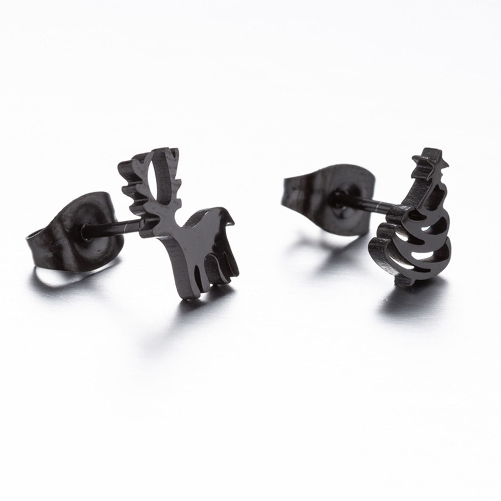 Immagine di 304 Acciaio Inossidabile Orecchini Asimmetrici Multicolore Albero di Natale Renna Filigrana 8mm Dia., Posta / Filo Dimensione: (20 misura), 1 Paio