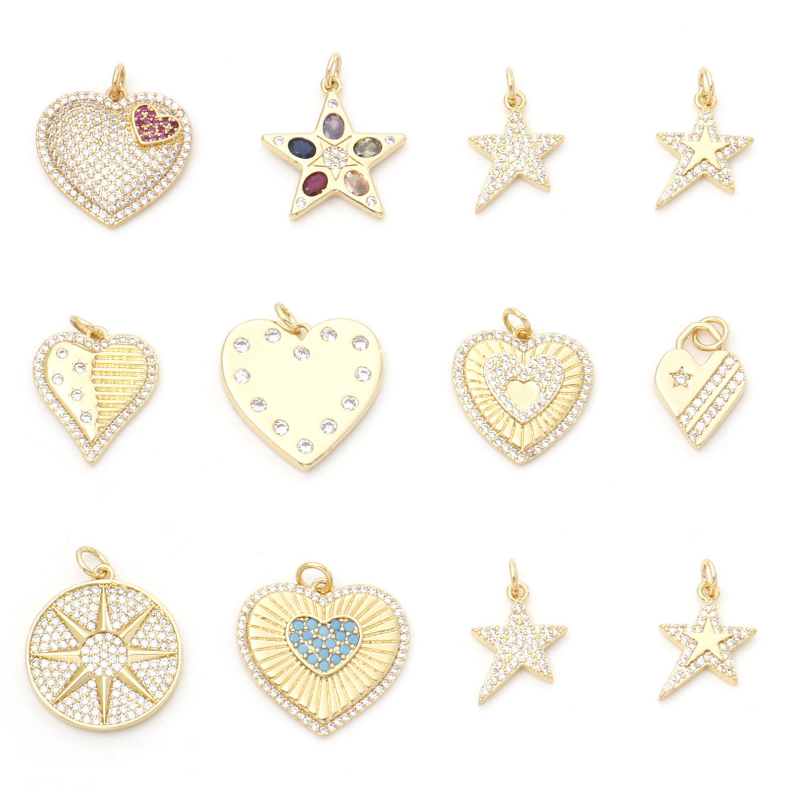 Bild von Messing Charms Vergoldet Herz Stern Micro Pave Bunt Kubischer Zirkon 1 Stück
