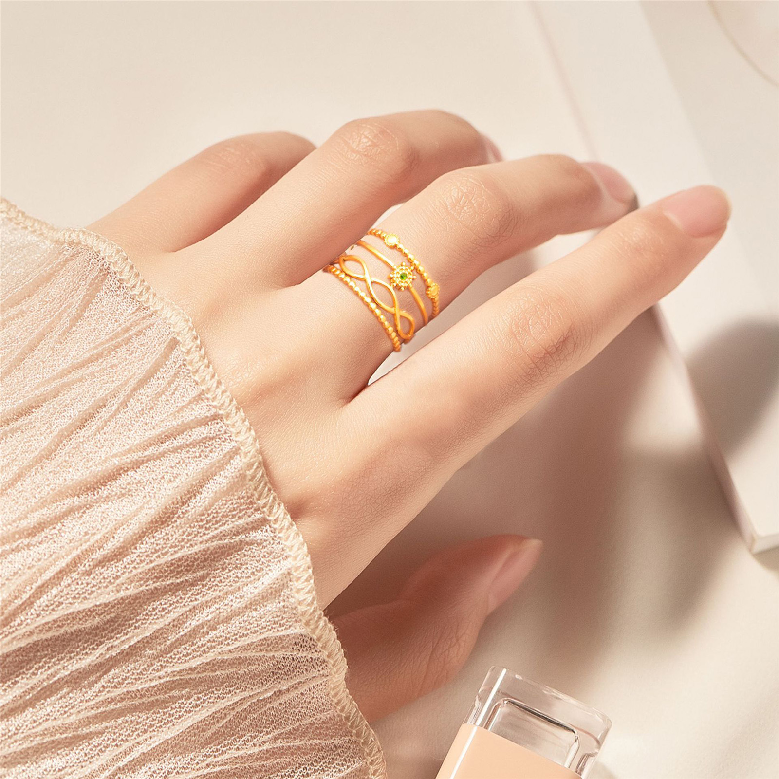 Picture of Eco-friendly Retro Stylish 18K Real Gold Plated 304 Stainless Steel Open Adjustable Braided Filigree Rings For Women