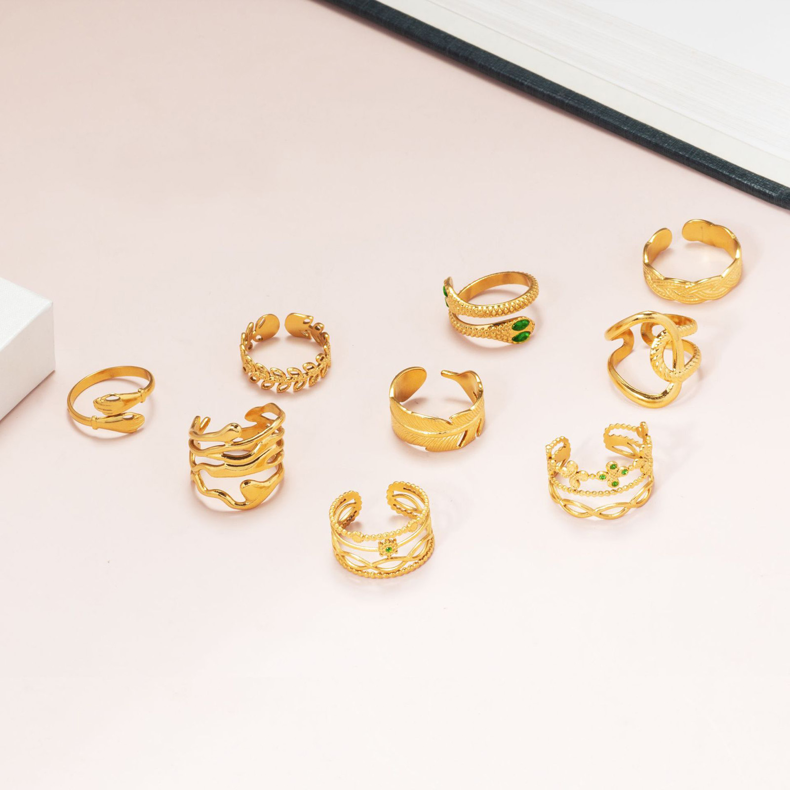 Picture of Eco-friendly Retro Stylish 18K Real Gold Plated 304 Stainless Steel Open Adjustable Braided Filigree Rings For Women
