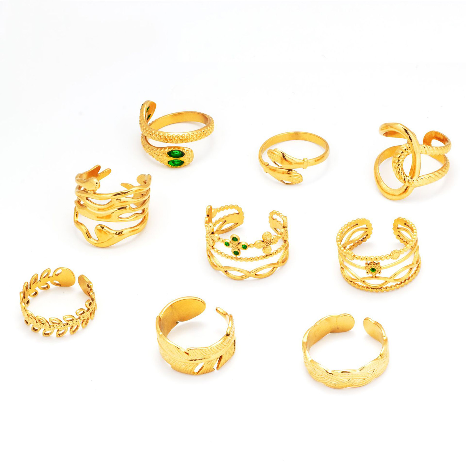 Picture of Eco-friendly Retro Stylish 18K Real Gold Plated 304 Stainless Steel Open Adjustable Braided Filigree Rings For Women