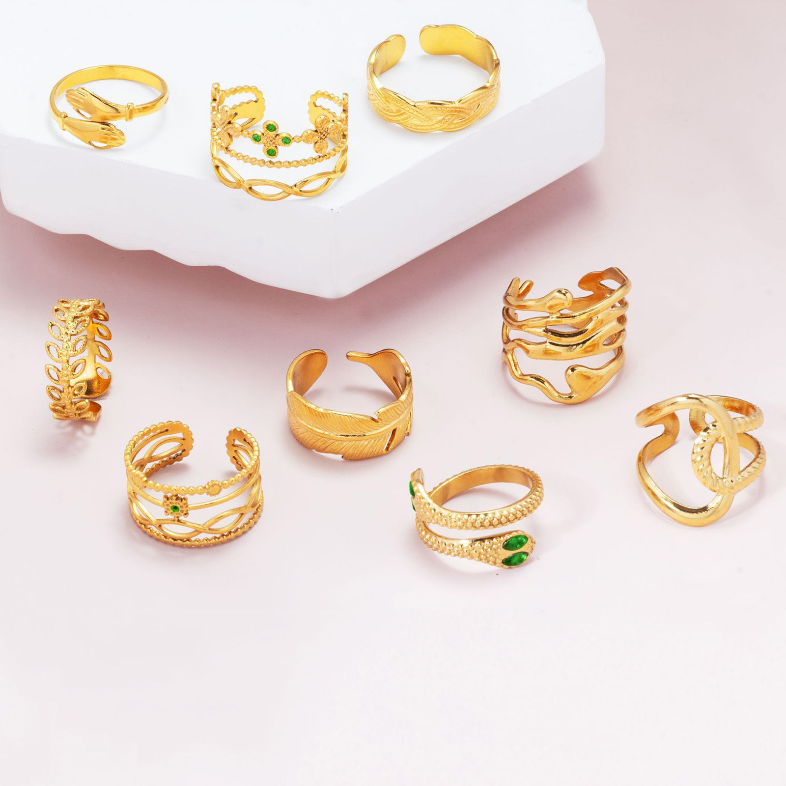 Picture of Eco-friendly Retro Stylish 18K Real Gold Plated 304 Stainless Steel Open Adjustable Braided Filigree Rings For Women