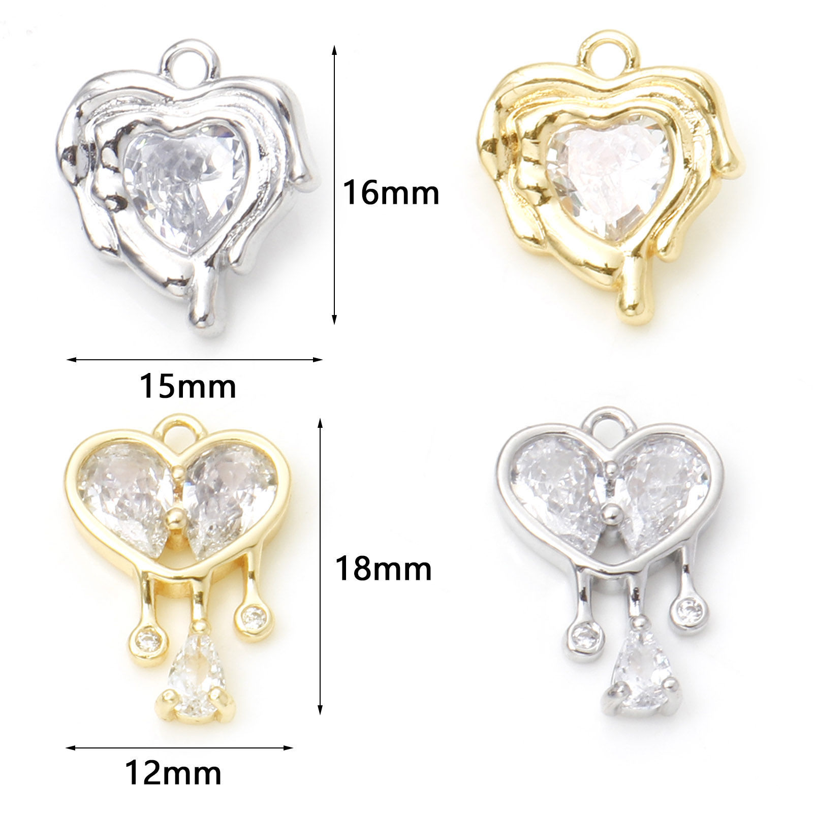 Bild von Messing Valentinstag Charms Herz Echtgold plattiert Klar Zirkonia 1 Stück