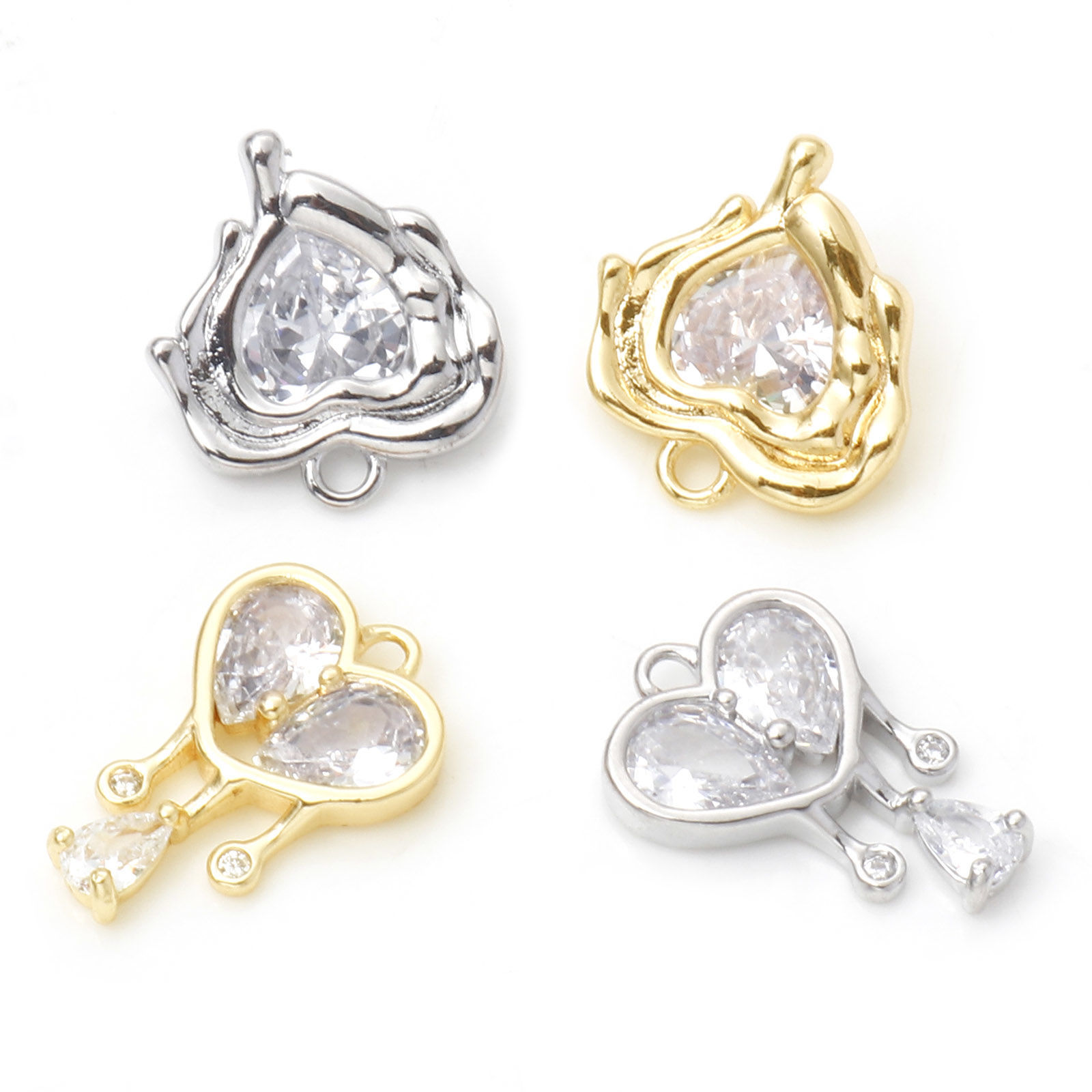 Bild von Messing Valentinstag Charms Herz Echtgold plattiert Klar Zirkonia 1 Stück