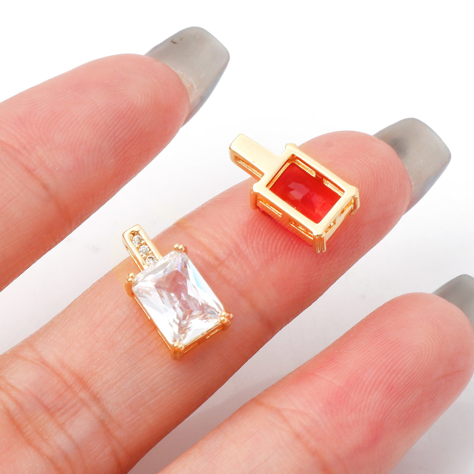 Picture of Brass Geometry Series Charms Rectangle Real Gold Plated Multicolour Cubic Zirconia 13mm x 7mm