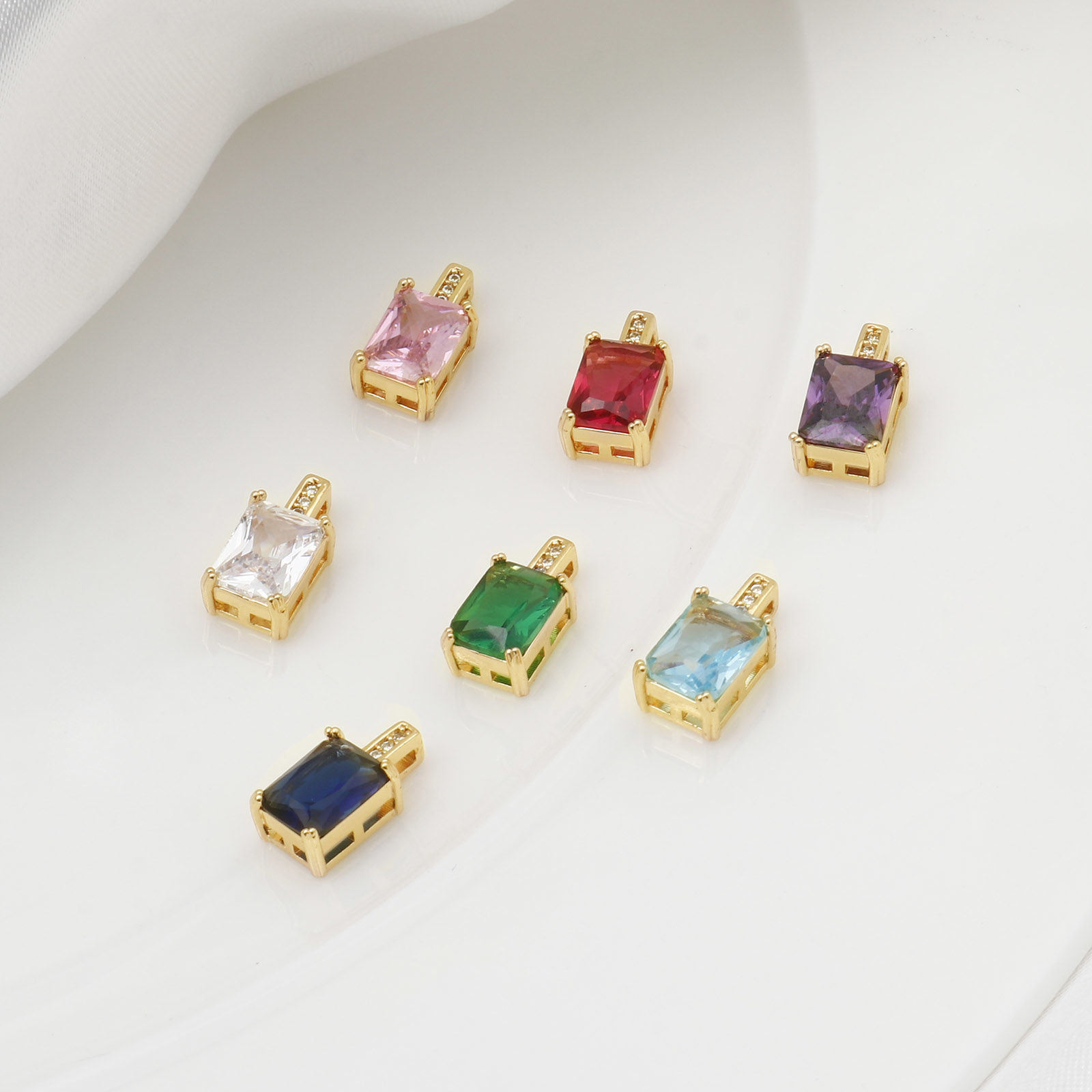 Picture of Brass Geometry Series Charms Rectangle Real Gold Plated Multicolour Cubic Zirconia 13mm x 7mm
