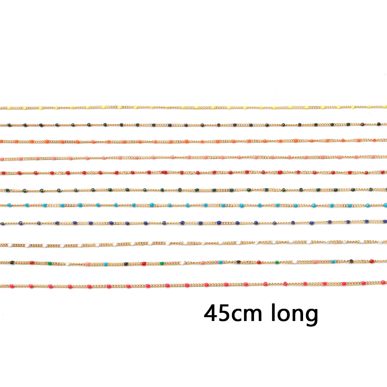 Image de Colliers en 304 Acier Inoxydable Chaîne à Maillons Cubains Doré Multicolore Émail 45cm long, 1 Pièce
