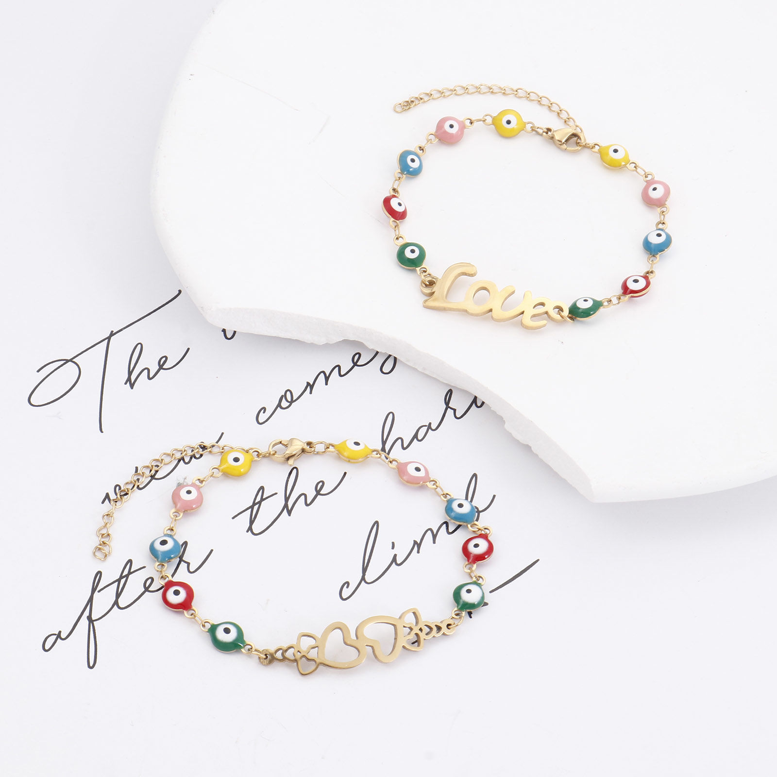 Bild von 304 Edelstahl Religiös Armband Vergoldet Böser Blick Evil Eye Emaille 17cm lang, 1 Strang