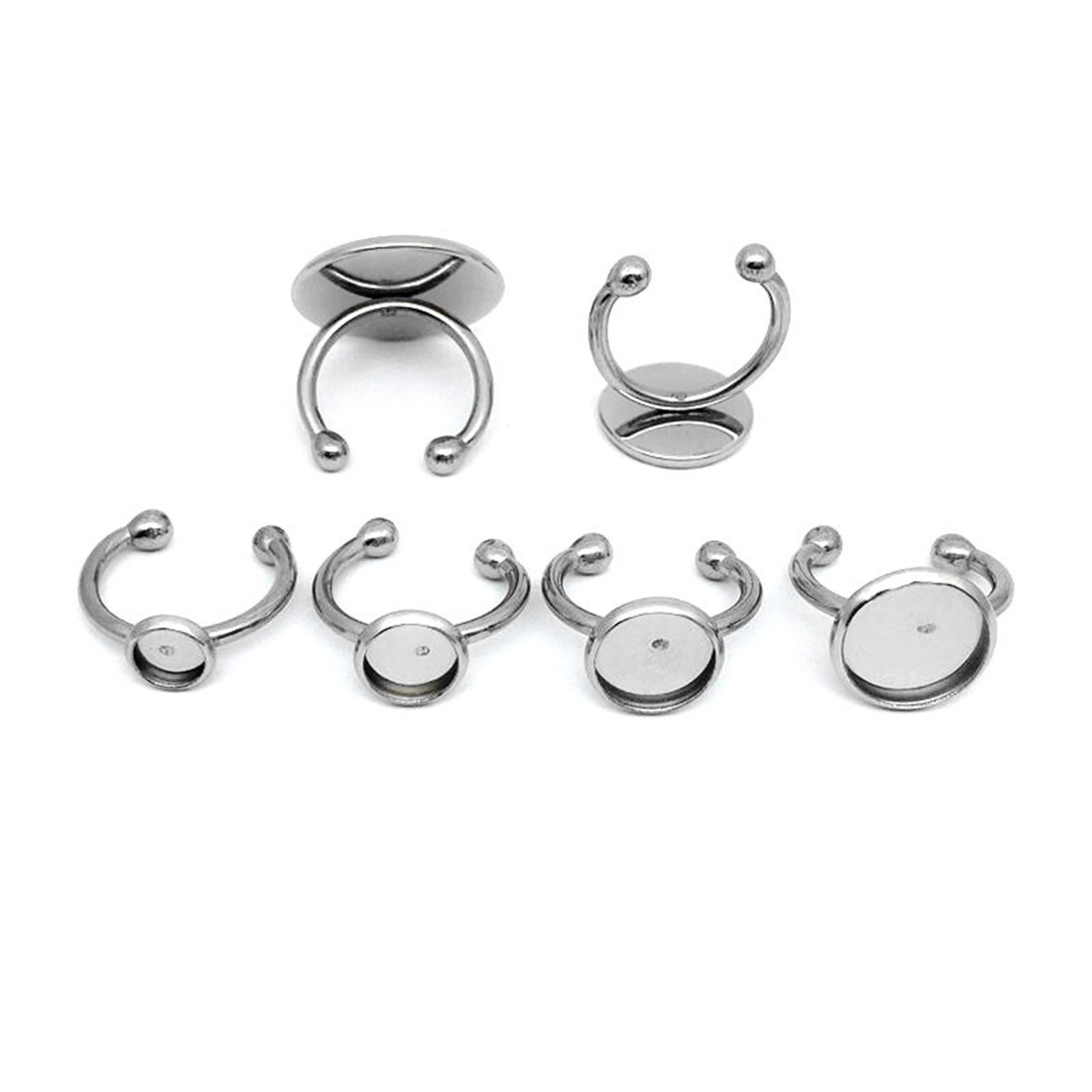 Image de Bagues Ouvert en 304 Acier Inoxydable Argent Mat Rond Cabochon Rapportable 16mm (Taille d'US: 5.25), 5 Pcs