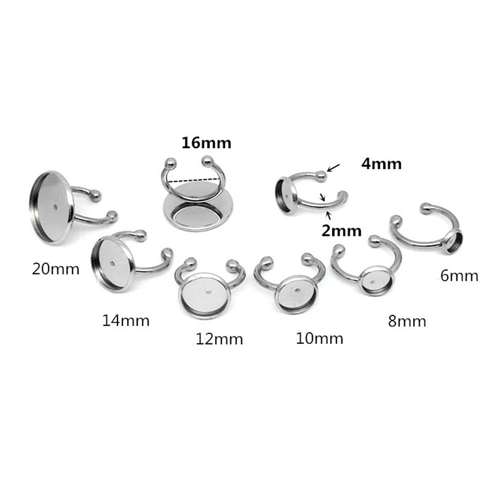 Image de Bagues Ouvert en 304 Acier Inoxydable Argent Mat Rond Cabochon Rapportable 16mm (Taille d'US: 5.25), 5 Pcs