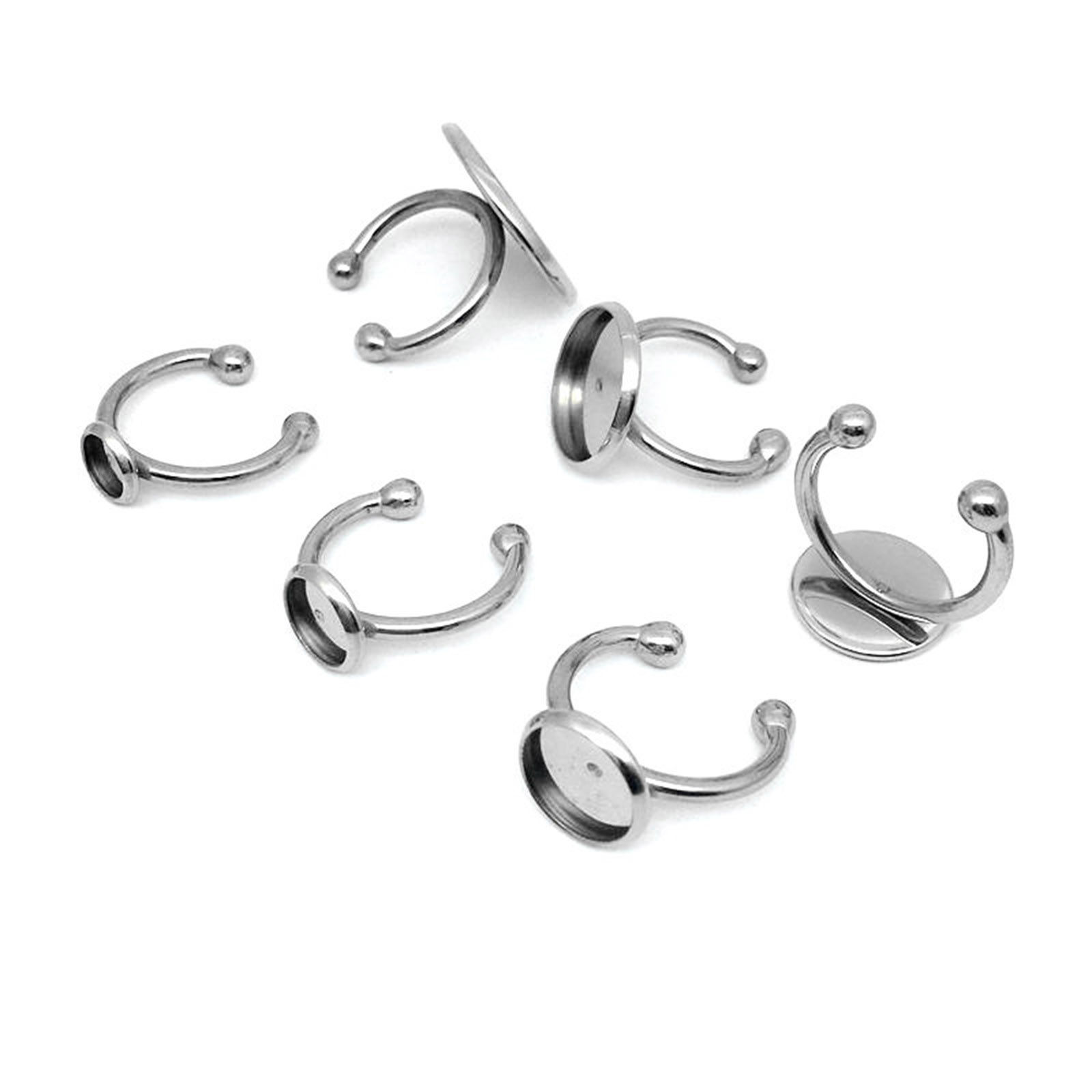 Image de Bagues Ouvert en 304 Acier Inoxydable Argent Mat Rond Cabochon Rapportable 16mm (Taille d'US: 5.25), 5 Pcs