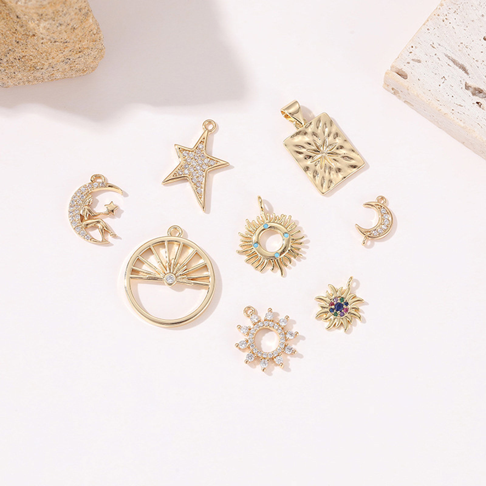 Picture of Brass Galaxy Charms Real Gold Plated Clear Cubic Zirconia