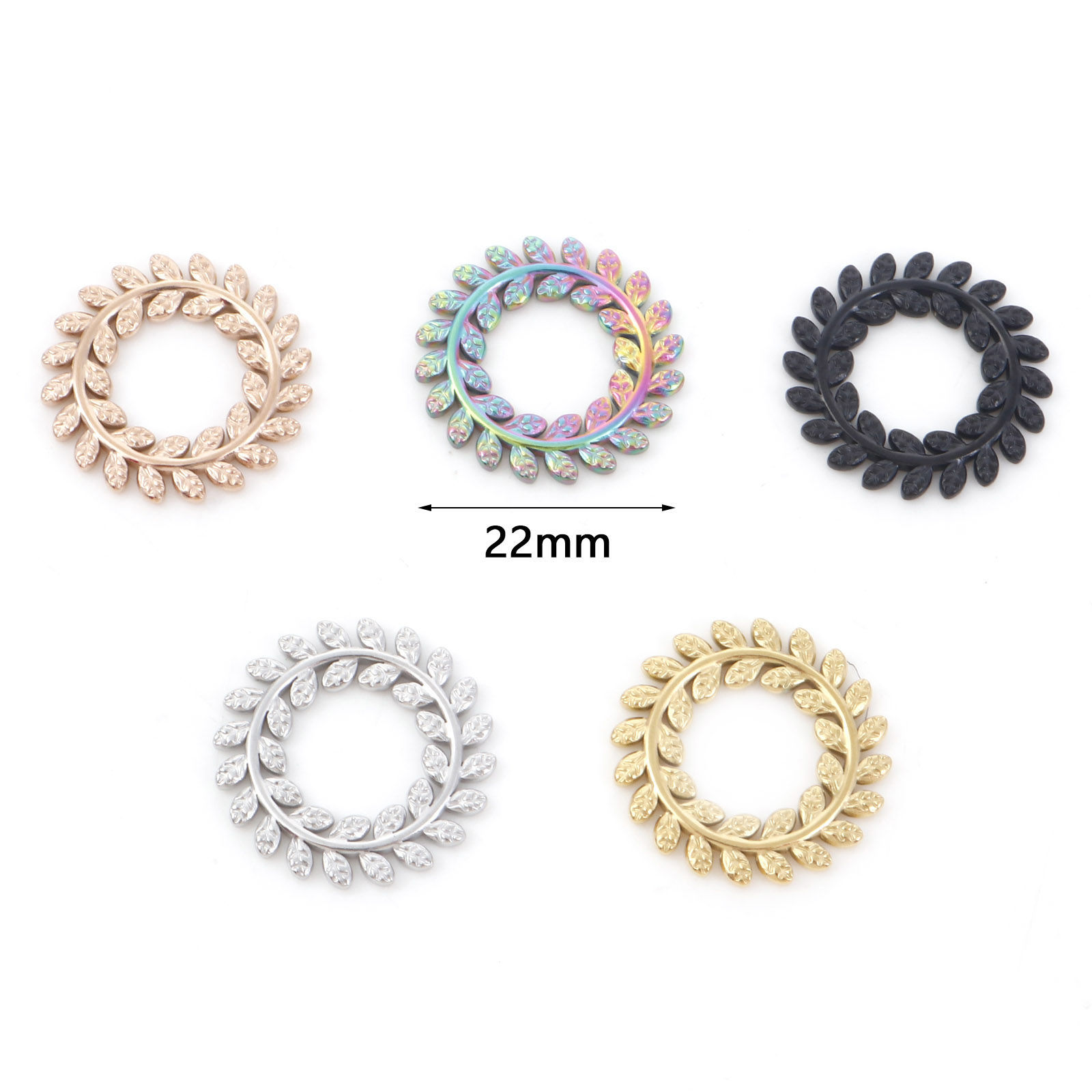 304ステンレス鋼 チャーム 環状 多色 葉 22mm 直径、 1 個 の画像