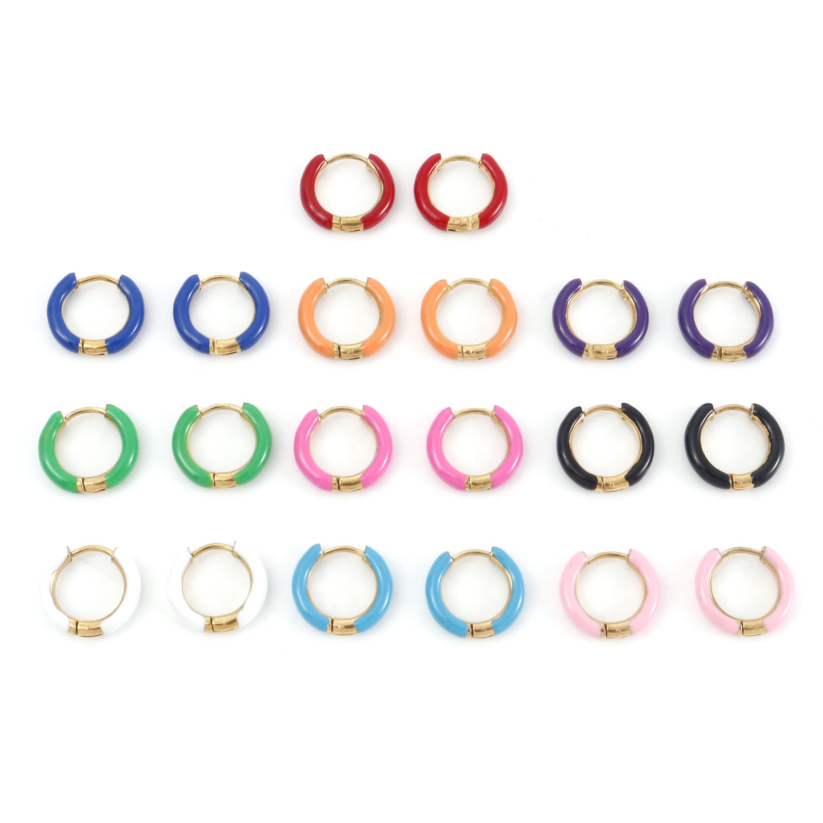 316ステンレス鋼 おしゃれ フープピアス 金メッキ 多色 環状 エナメル 15.5mm x 14mm、 ワイヤーサイズ: （18号）、 1 ペア の画像
