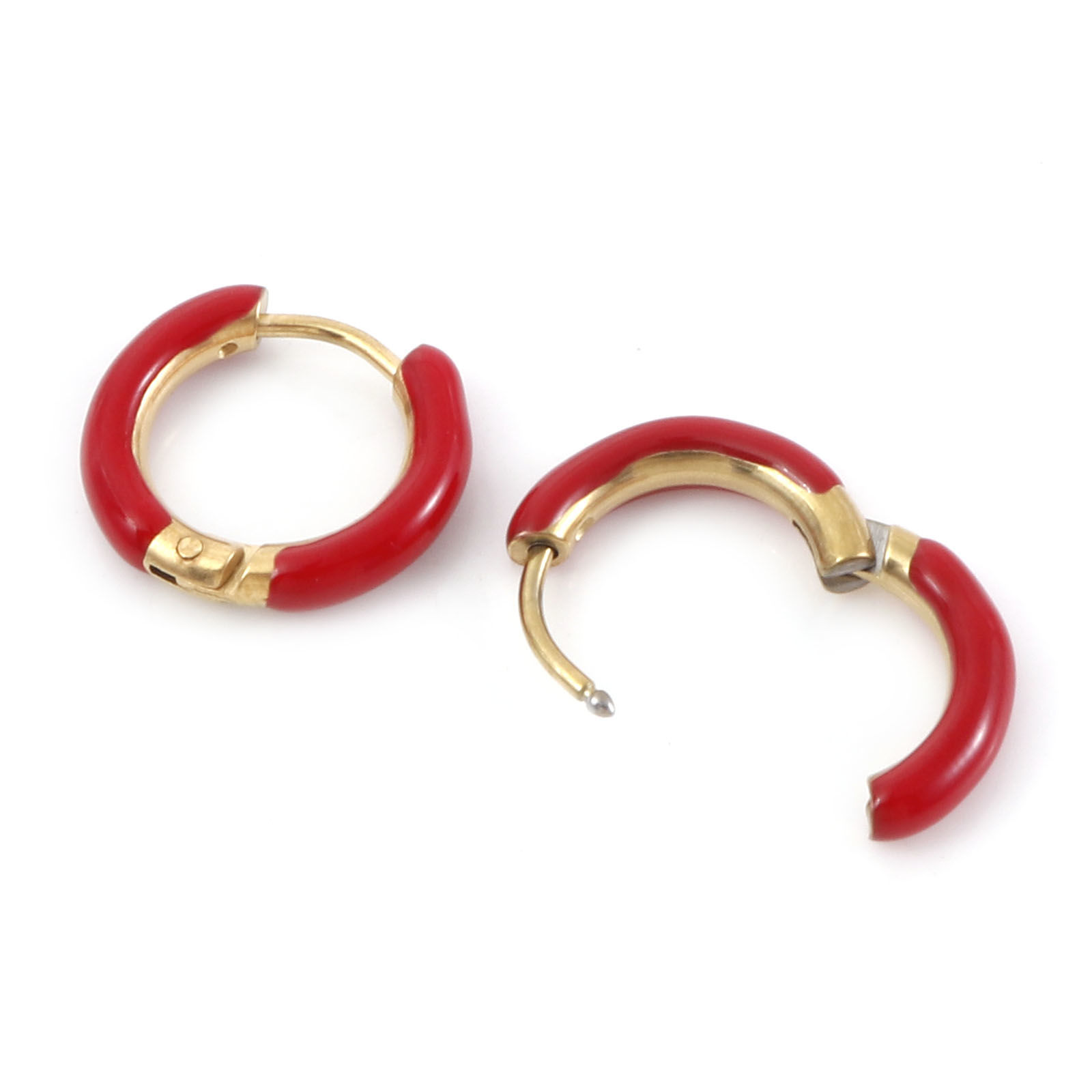 316ステンレス鋼 おしゃれ フープピアス 金メッキ 多色 環状 エナメル 15.5mm x 14mm、 ワイヤーサイズ: （18号）、 1 ペア の画像
