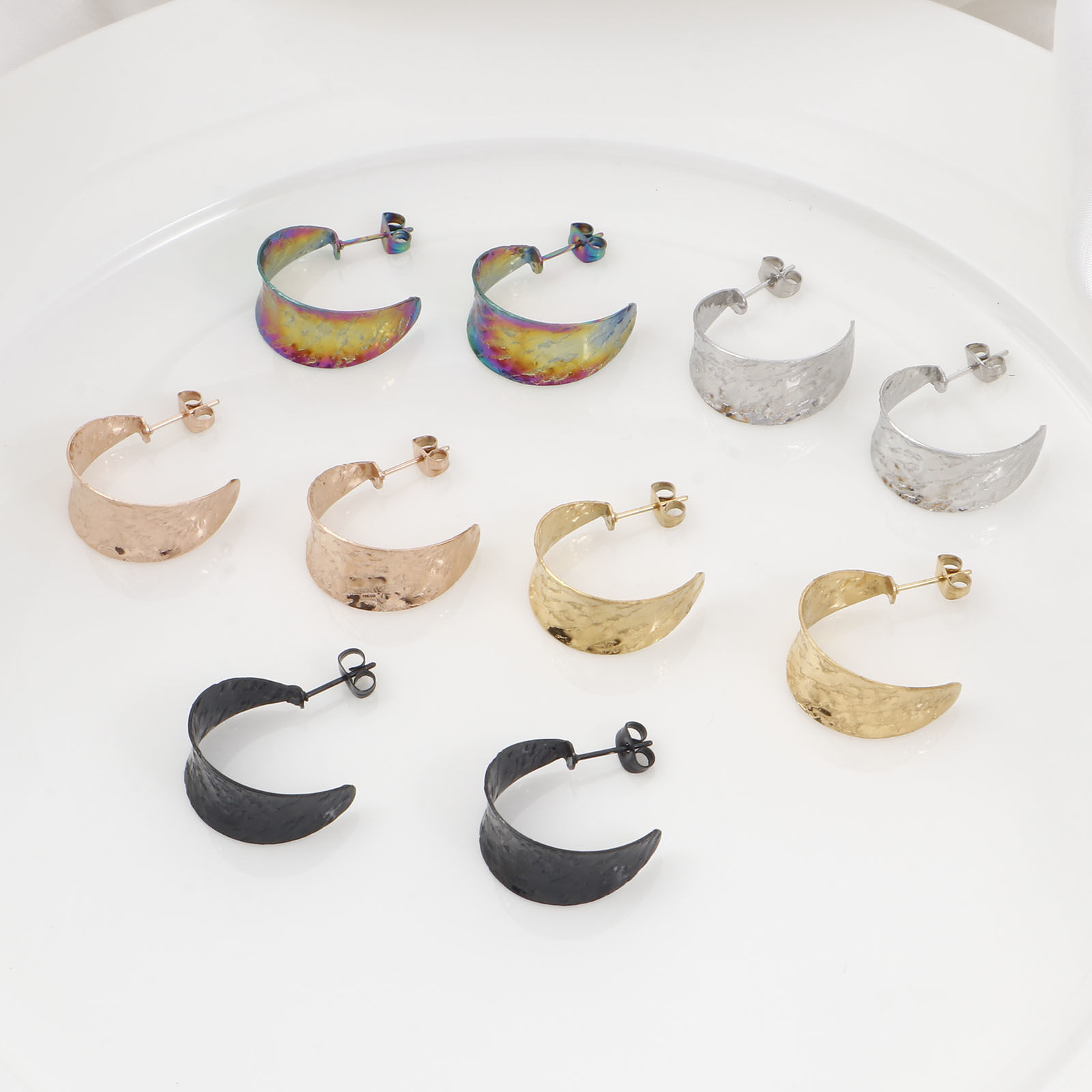 Picture of 316 Stainless Steel Stylish Hoop Earrings Multicolor C Shape Texture 25mm x 22mm