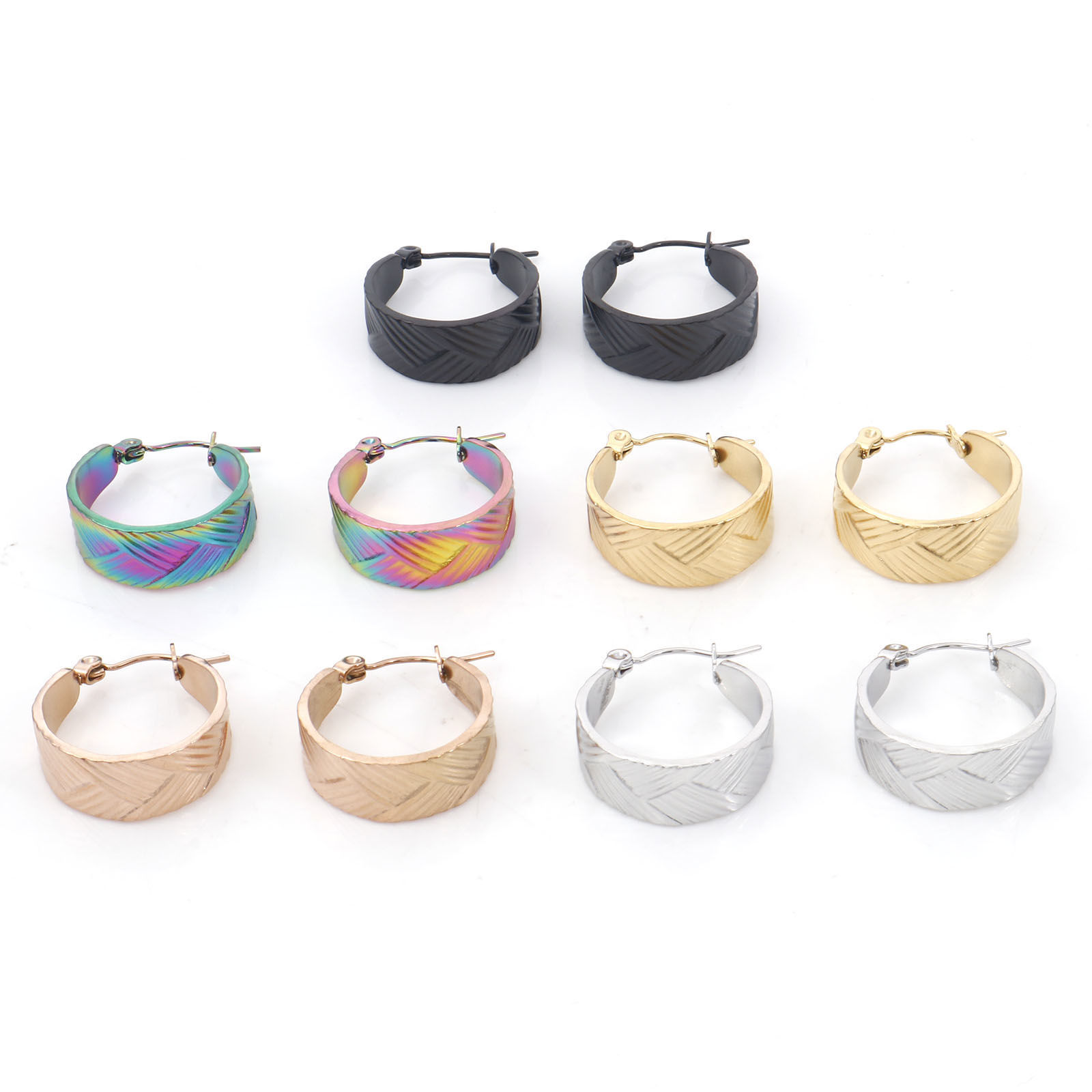 Picture of 316 Stainless Steel Stylish Hoop Earrings Multicolor Circle Ring Stripe 21mm x 20mm