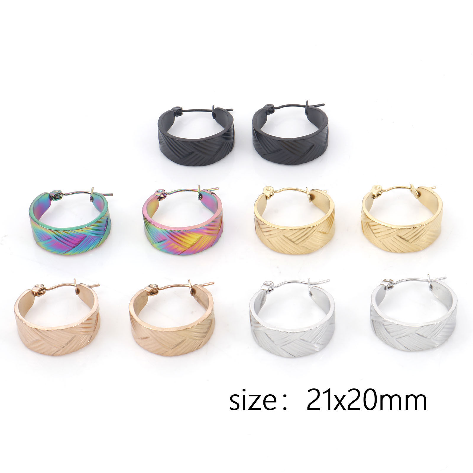 Picture of 316 Stainless Steel Stylish Hoop Earrings Multicolor Circle Ring Stripe 21mm x 20mm