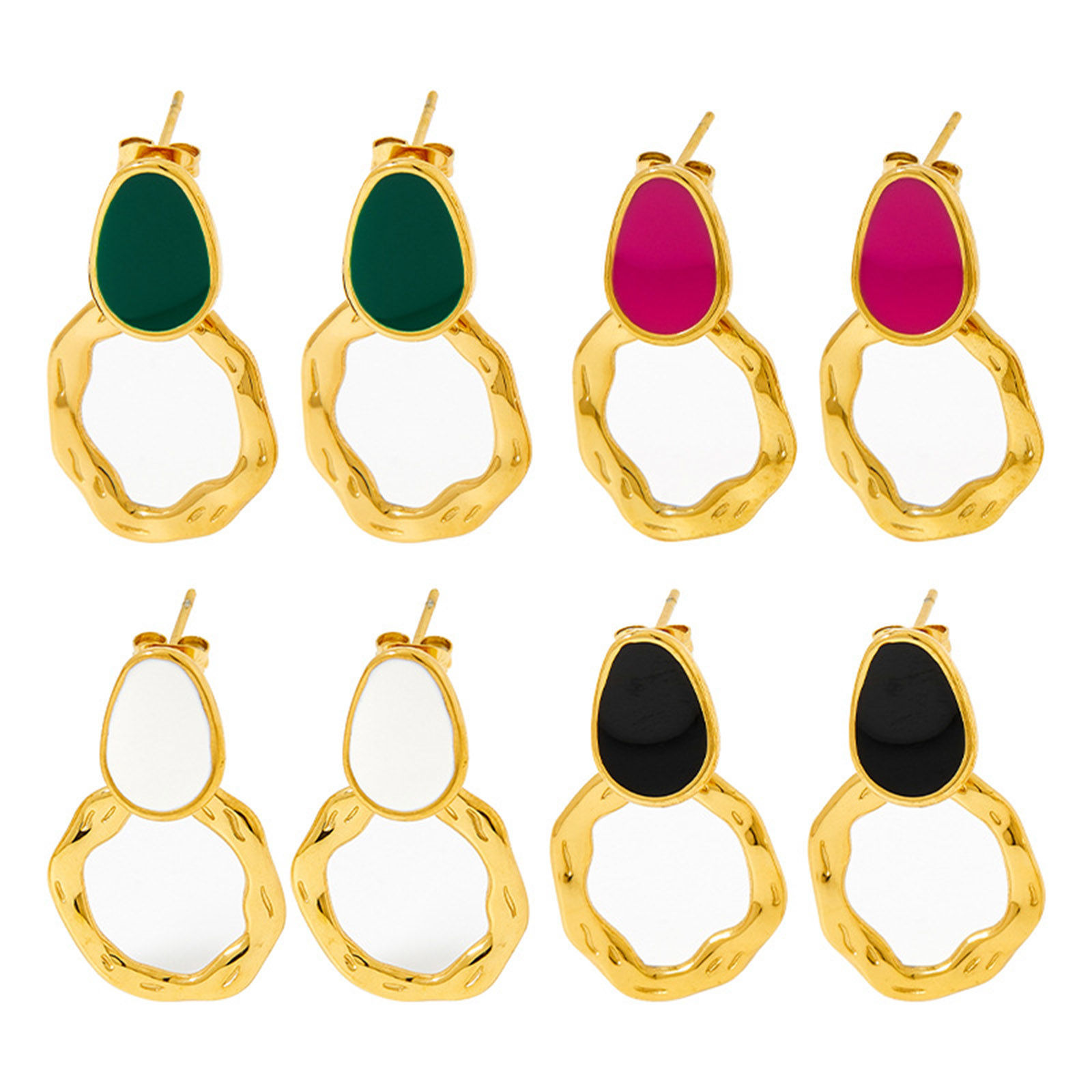 Image de Respectueux de la Nature À la Mode Boucles d'Oreilles Rétro en 304 Acier Inoxydable Irrégulier Anneau Plaqué Or Véritable 14K Émail Pour Femmes 1 Paire