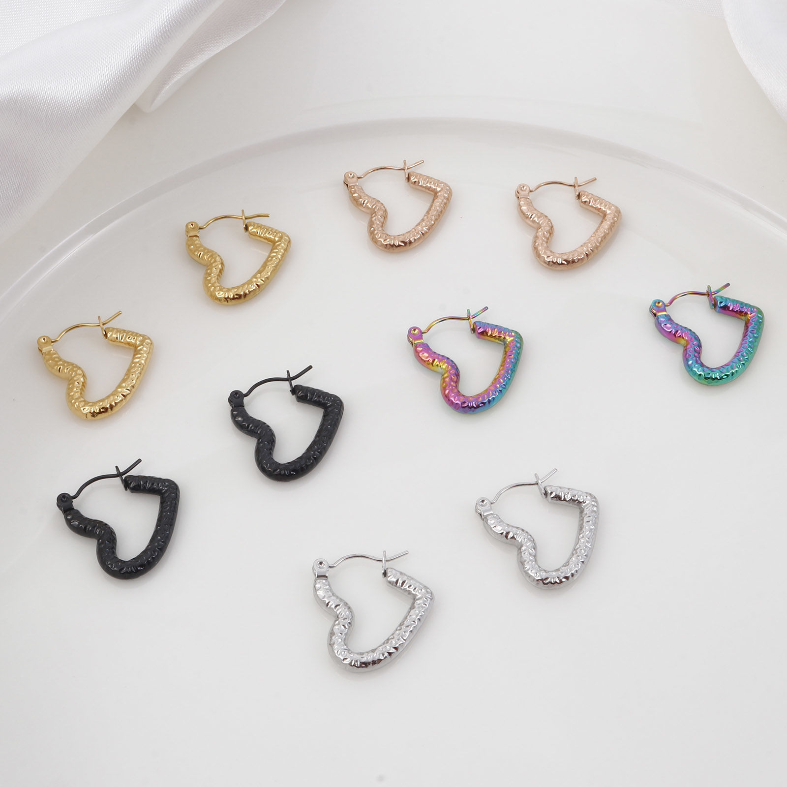 Picture of 316 Stainless Steel Stylish Hoop Earrings Multicolor Heart 20mm x 19mm