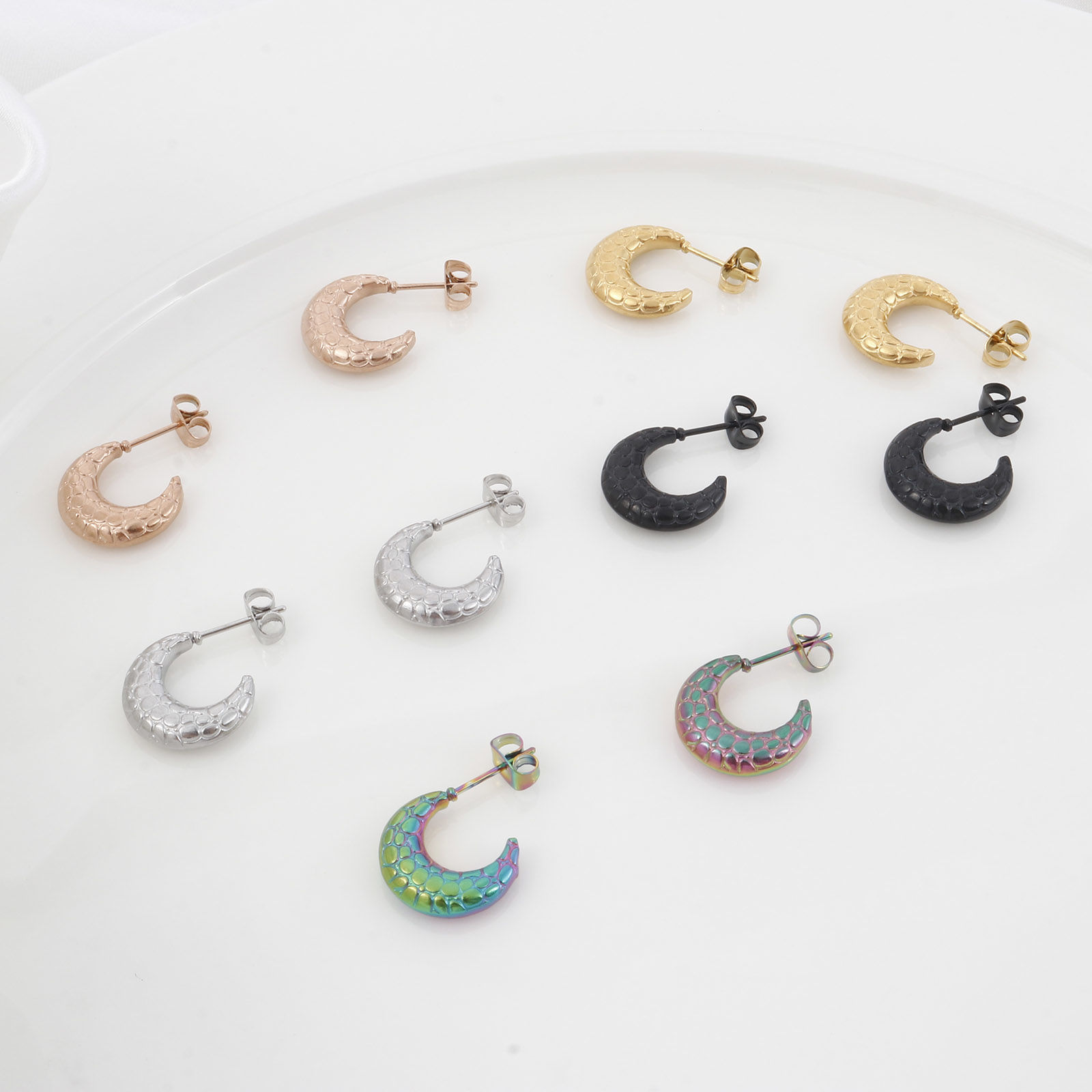 Immagine di 316 Acciaio inossidabile Elegante orecchino cerchio Multicolore Luna Struttura 21mm x 15mm, Posta / Filo Dimensione: (20 misura), 1 Paio