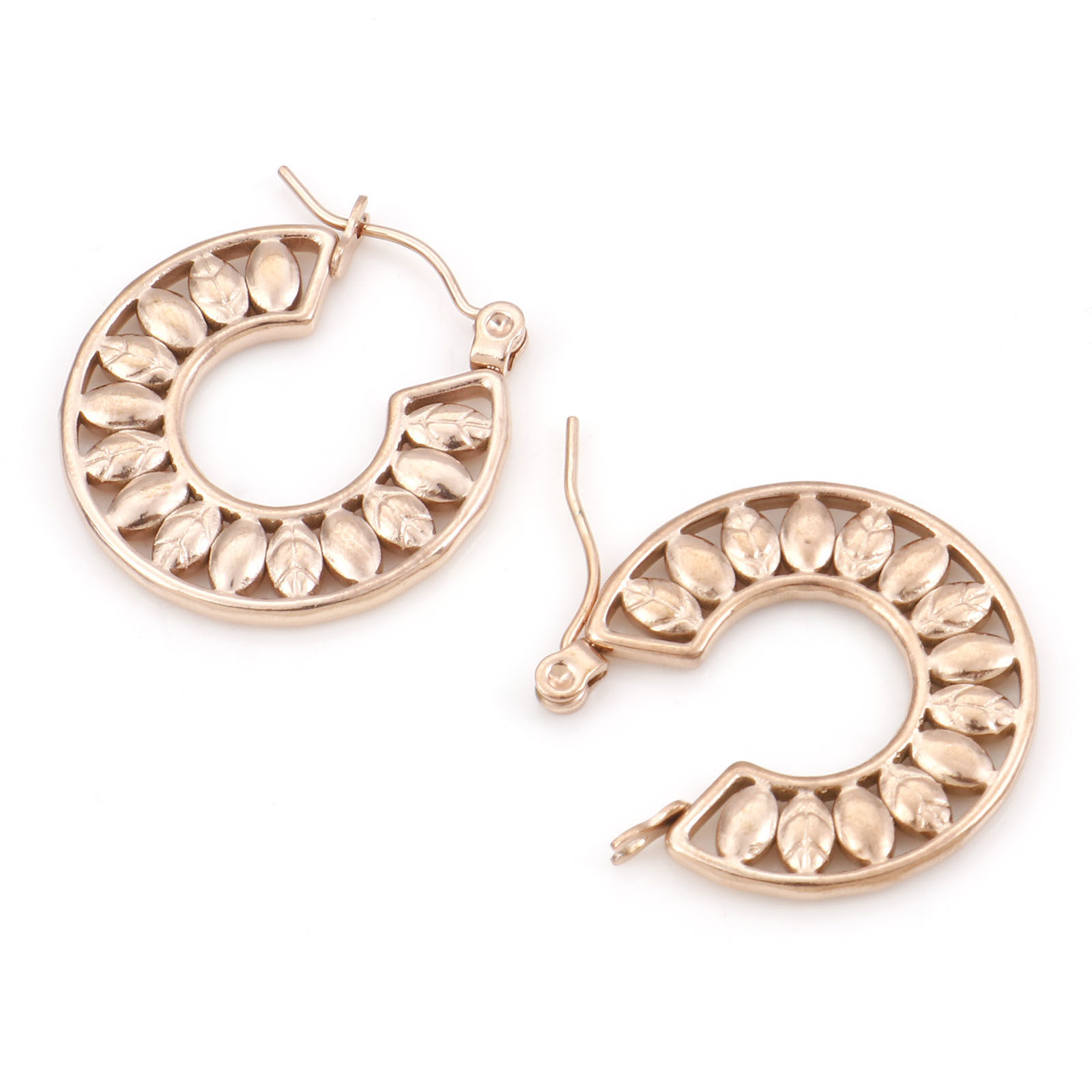 Picture of 316 Stainless Steel Hoop Earrings Circle Ring Flower Leaves 23mm x 22mm