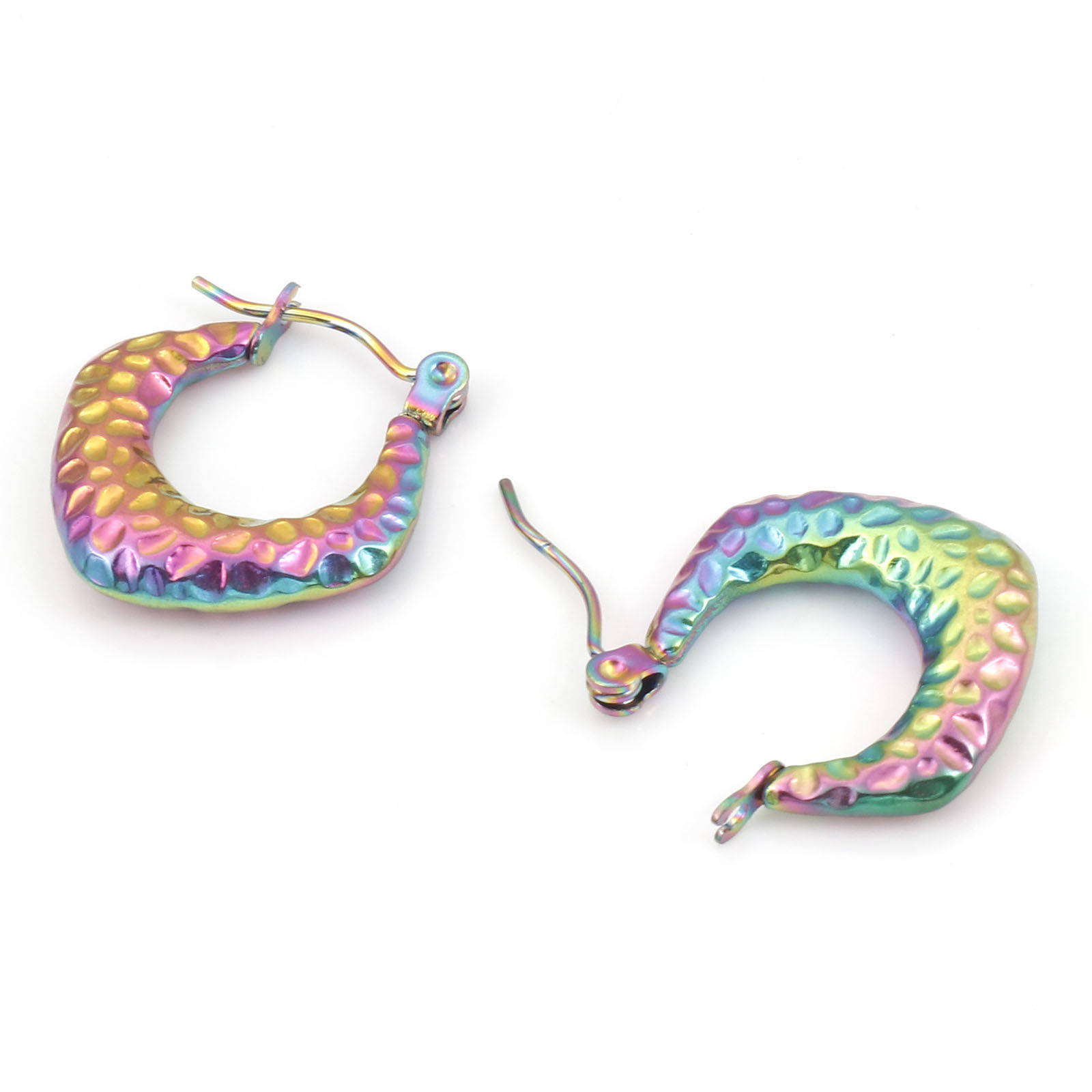 Изображение 316 Нержавеющая сталь Хооп серьги Ромб чеканка 20мм x 19мм , Сообщение / провод: (21 калибров) , 1 Пара