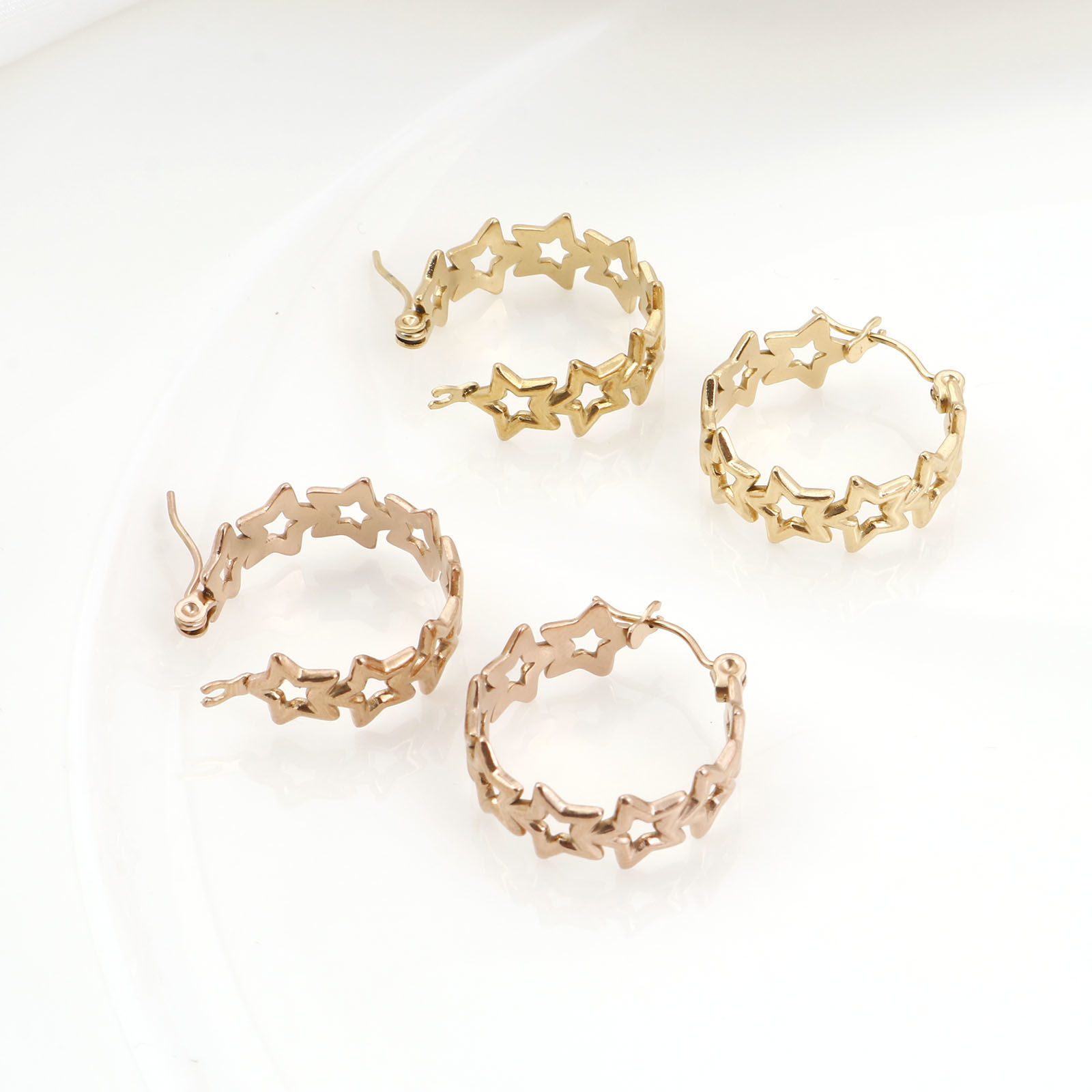 Bild von 316 Edelstahl Ohrreifen Ring Pentagramm Hohl 21mm x 21mm, Drahtstärke: (21 gauge), 1 Paar