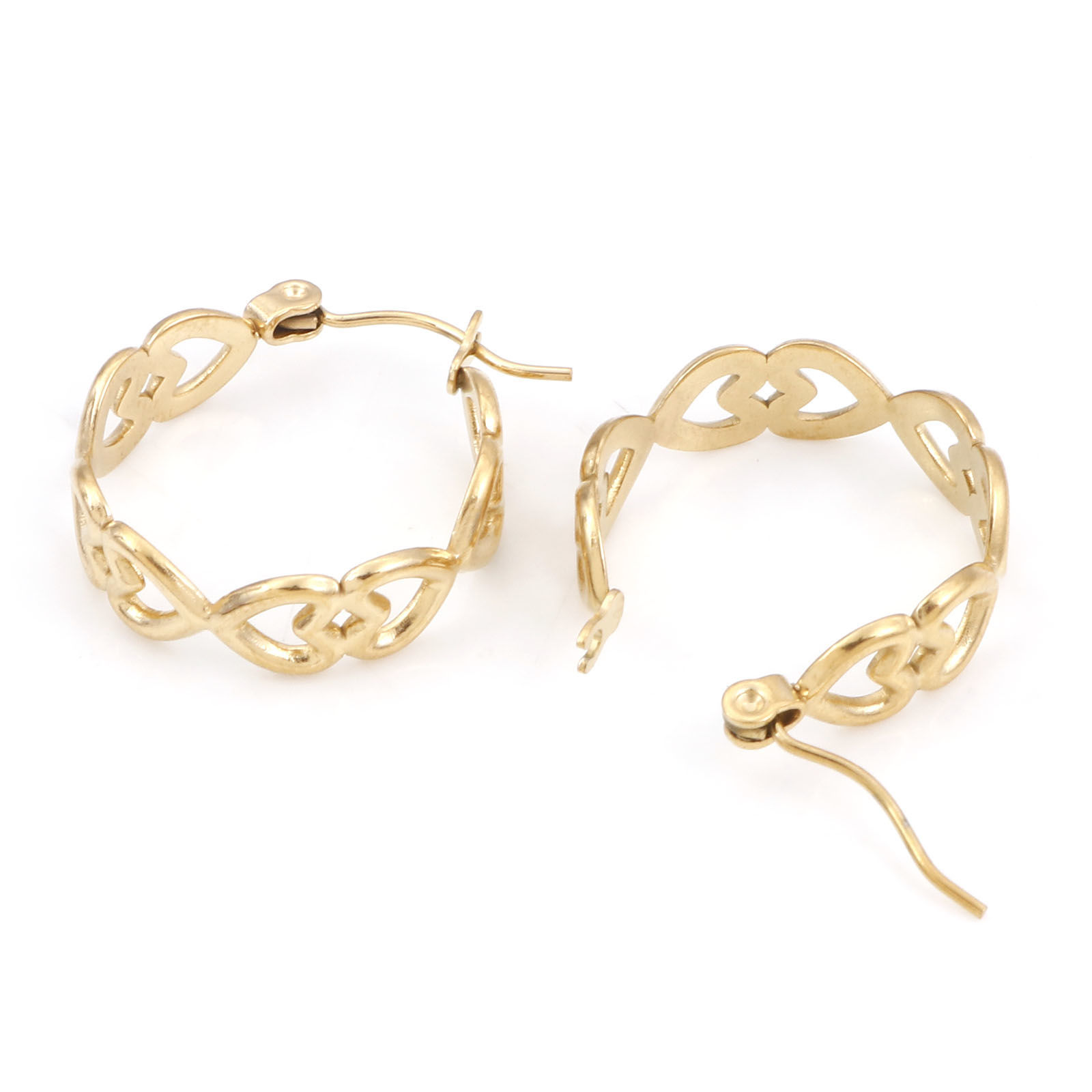 Imagen de 316 Acero Inoxidable Pendientes Círculos Anillo Corazón 21mm x 20mm, Post/ Wire Size: (21 gauge), 1 Par