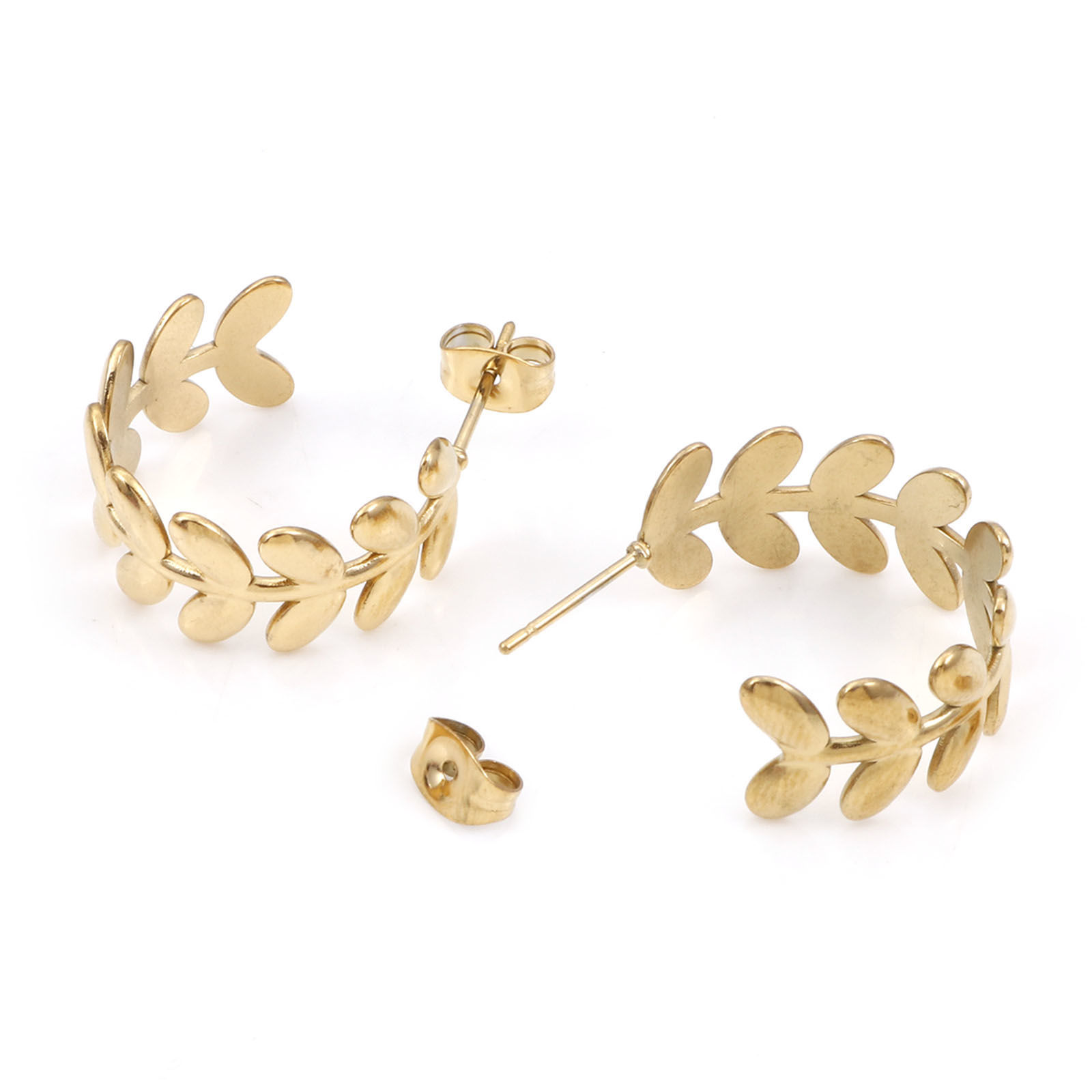 Bild von 316 Edelstahl Ohrreifen C-Form Blume Blätter 24mm x 20mm, Drahtstärke: (20 gauge), 1 Paar