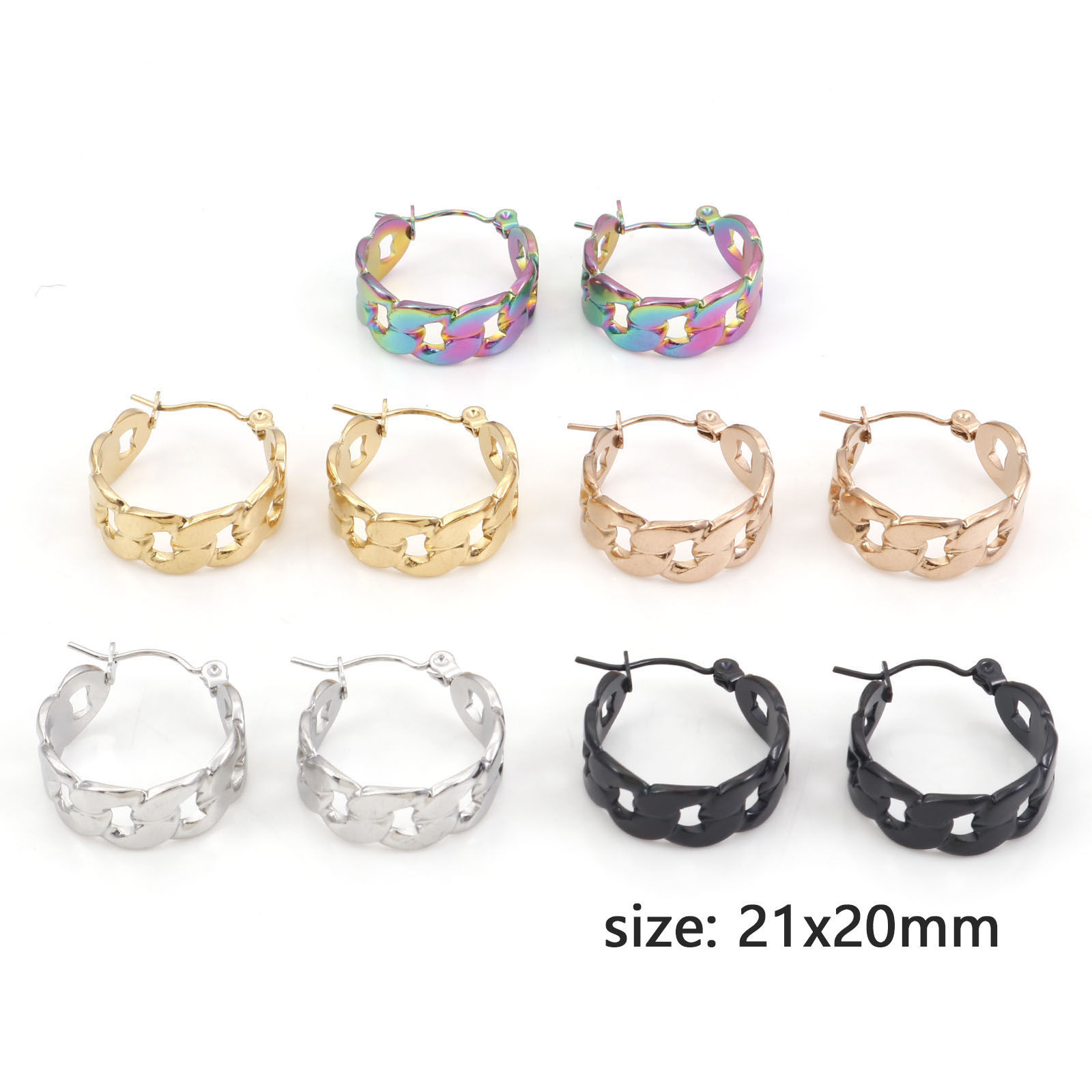 Imagen de 316 Acero Inoxidable Pendientes Círculos Cadena de Enlace Anillo 21mm x 20mm, Post/ Wire Size: (21 gauge), 1 Par