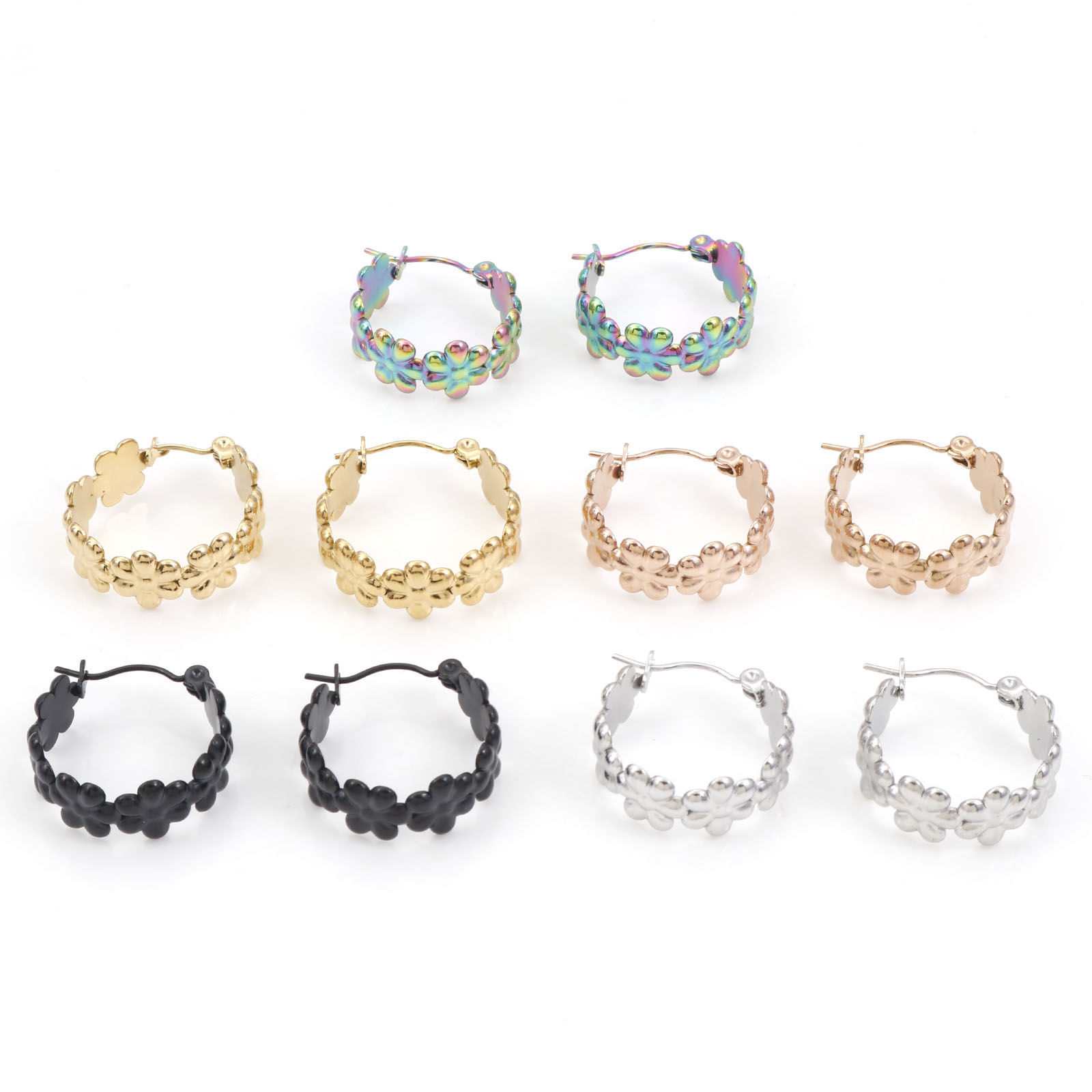 Bild von 316 Edelstahl Ohrreifen Ring Blumen 20mm x 20mm, Drahtstärke: (21 gauge), 1 Paar