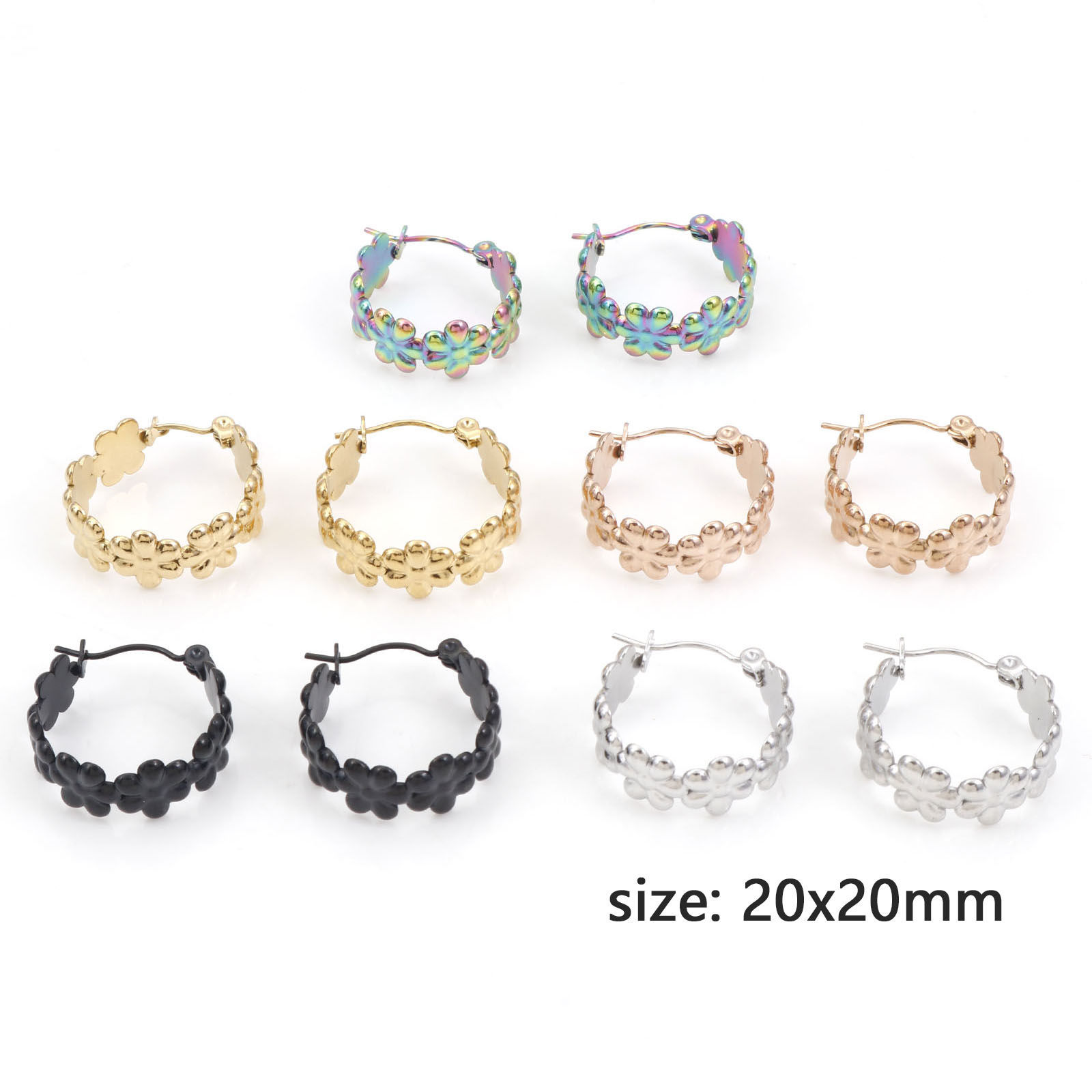 Bild von 316 Edelstahl Ohrreifen Ring Blumen 20mm x 20mm, Drahtstärke: (21 gauge), 1 Paar